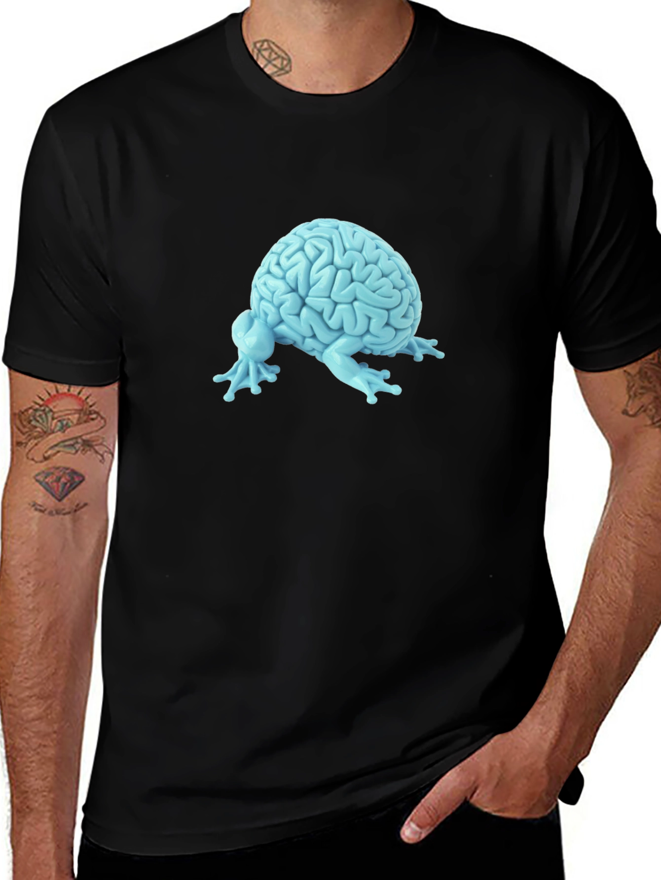 Variant 17 of Brain-Frog Graphic Tee - Black Cotton Blend