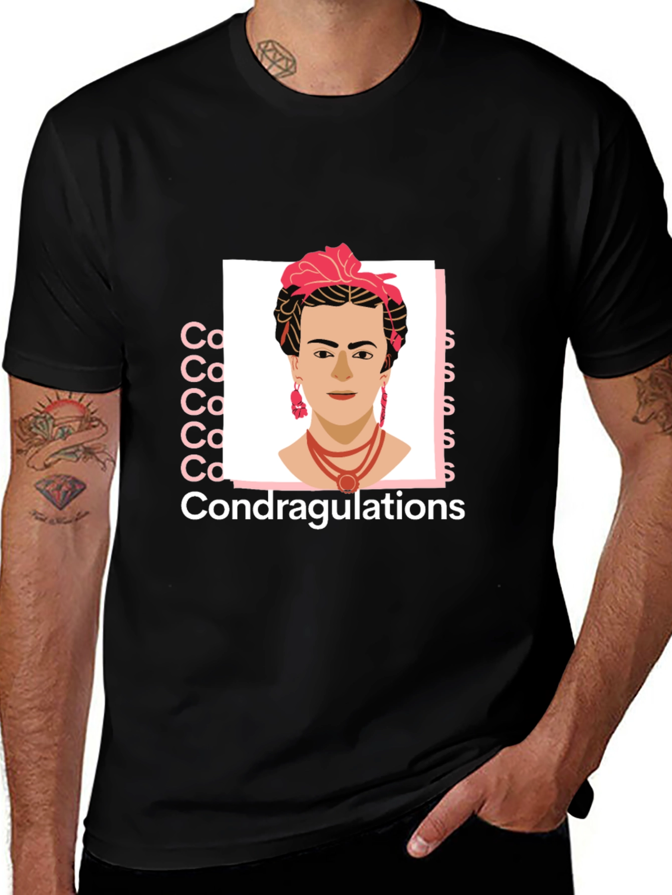 Frida Kahlo Condragulations Black T-Shirt