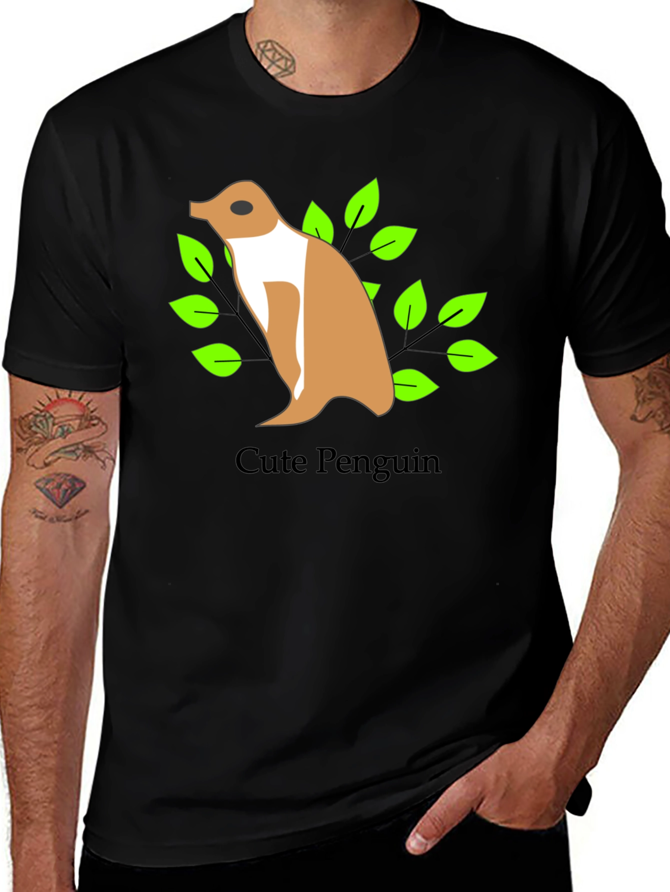 Black Cute Penguin Graphic Black T-Shirt main image