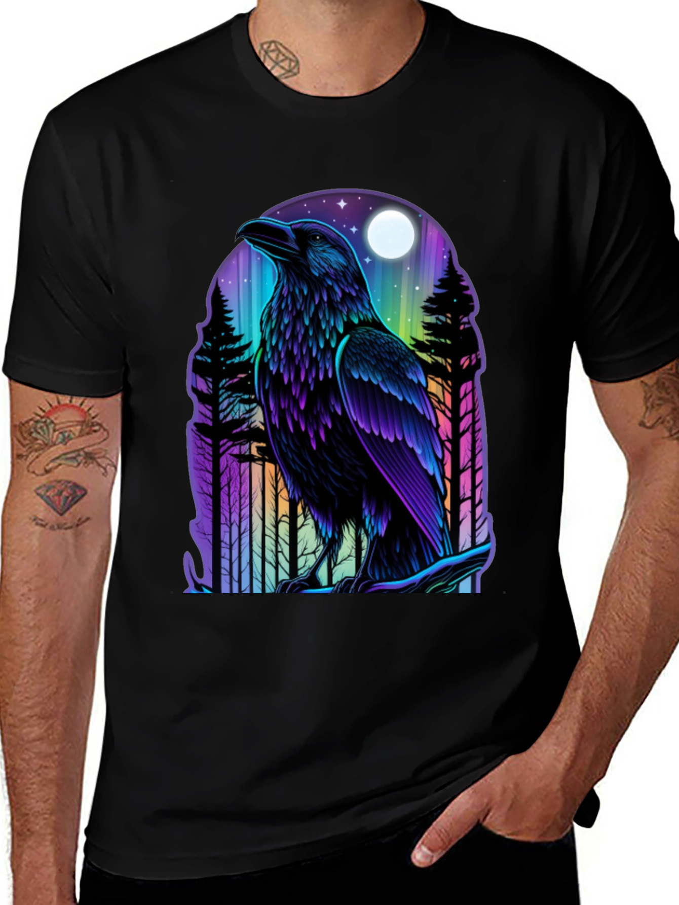 Variant 17 of Raven Moon Graphic Tee - Unique Bird Design