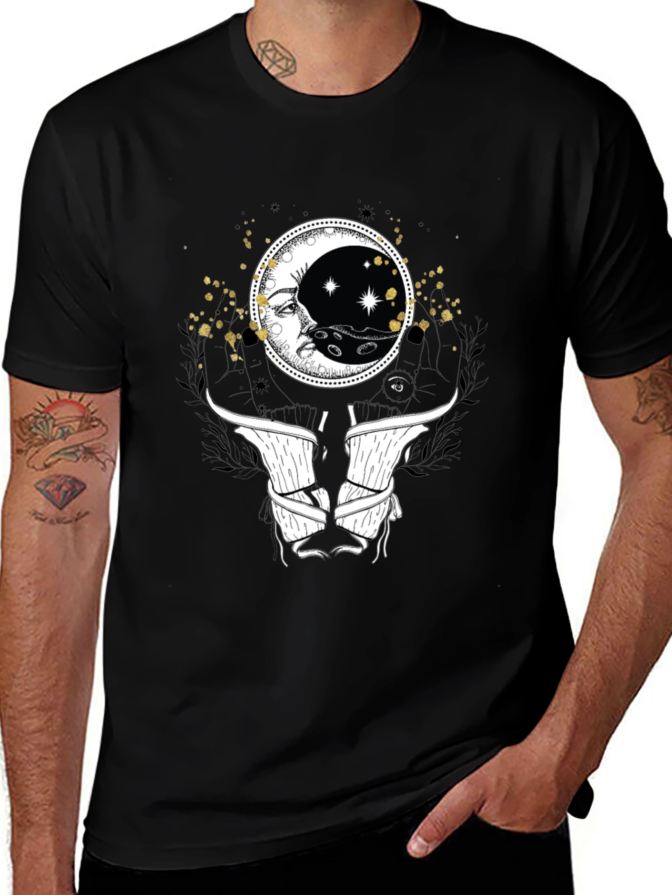 Variant 18 of Celestial Bull Graphic Tee - Black Cotton Blend Shirt