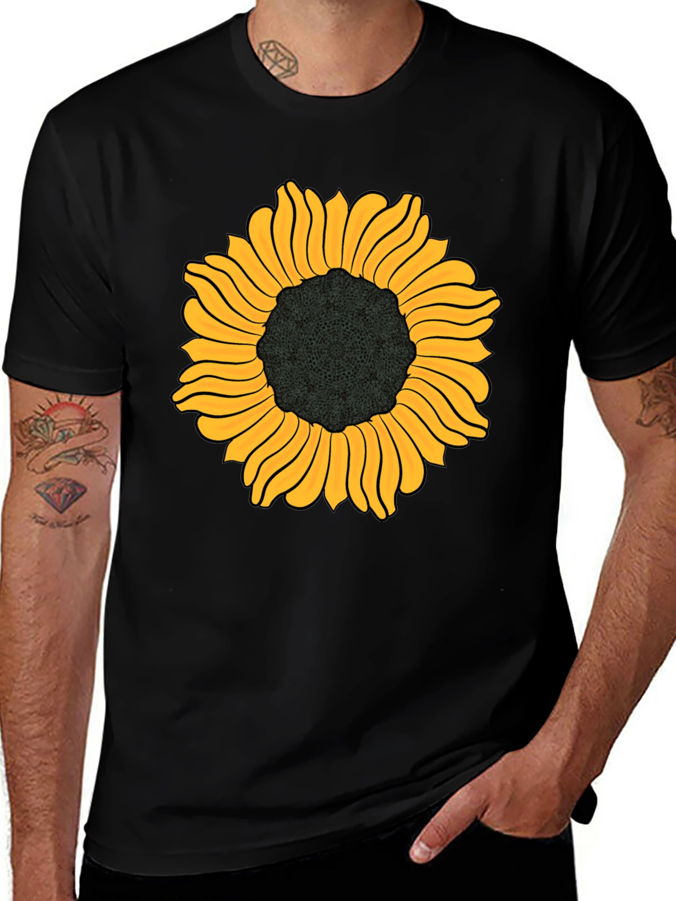 Variant 27 of Sunflower Graphic Tee - Black Cotton Blend