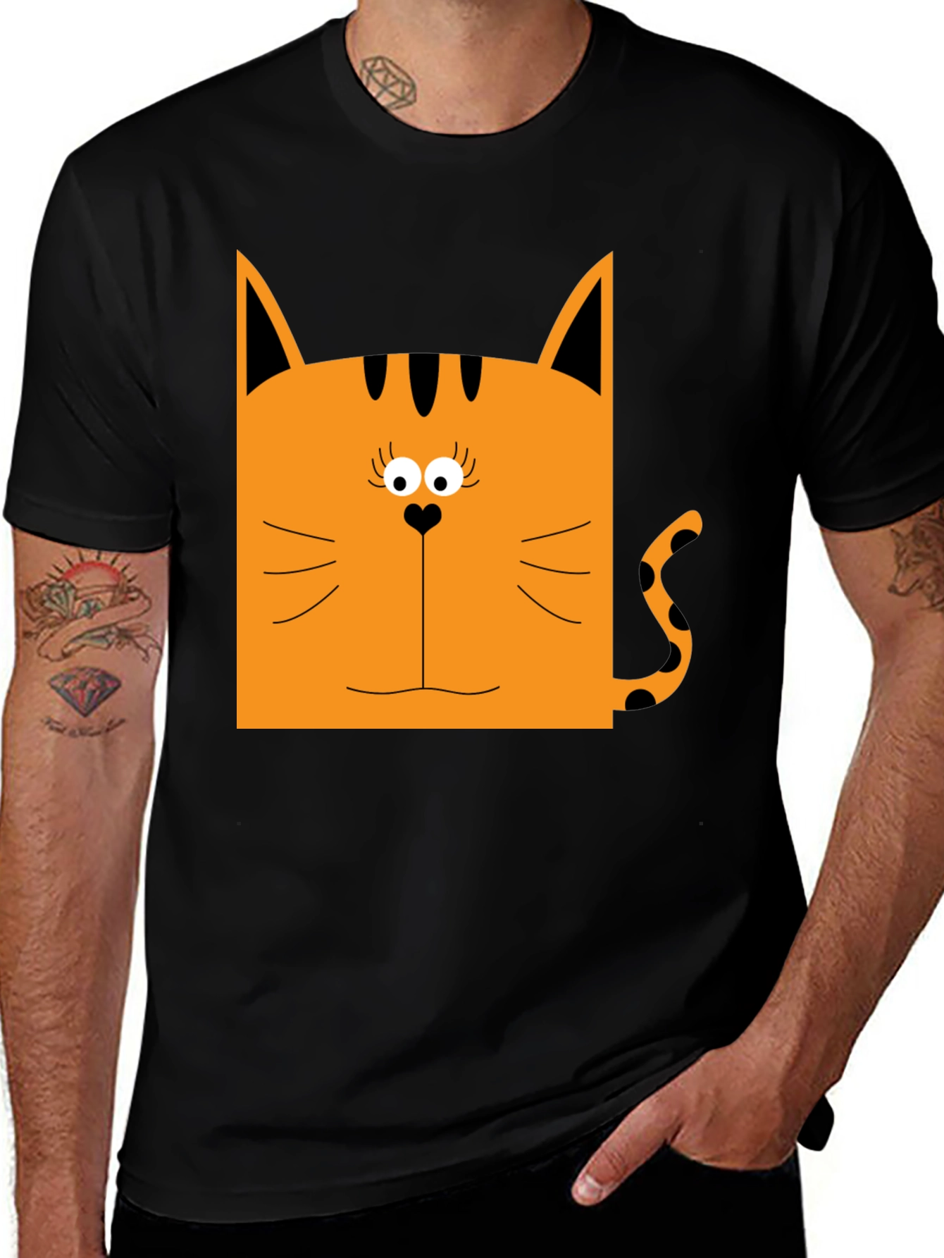 Variant 6 of Funny Cat Graphic T-Shirt, Black Cotton Tee