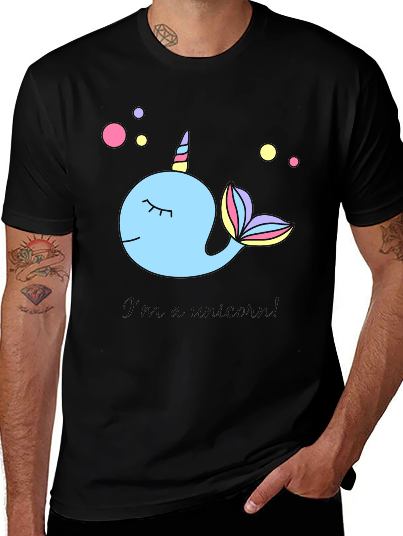 Variant 27 of Narwhal Unicorn Whale T-Shirt - Black Cotton Tee