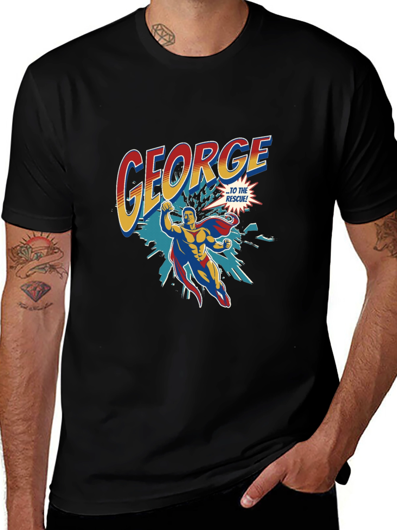 Variant 4 of George Superhero T-Shirt - Black Graphic Tee