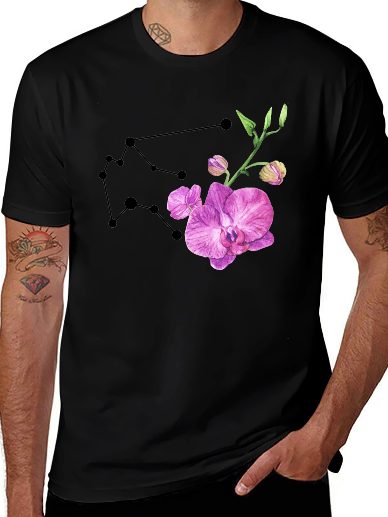 Variant 28 of Aquarius Constellation & Orchid Black T-Shirt