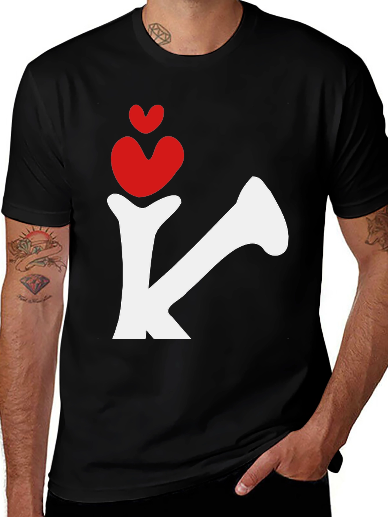 Heart Initial K Black Tee