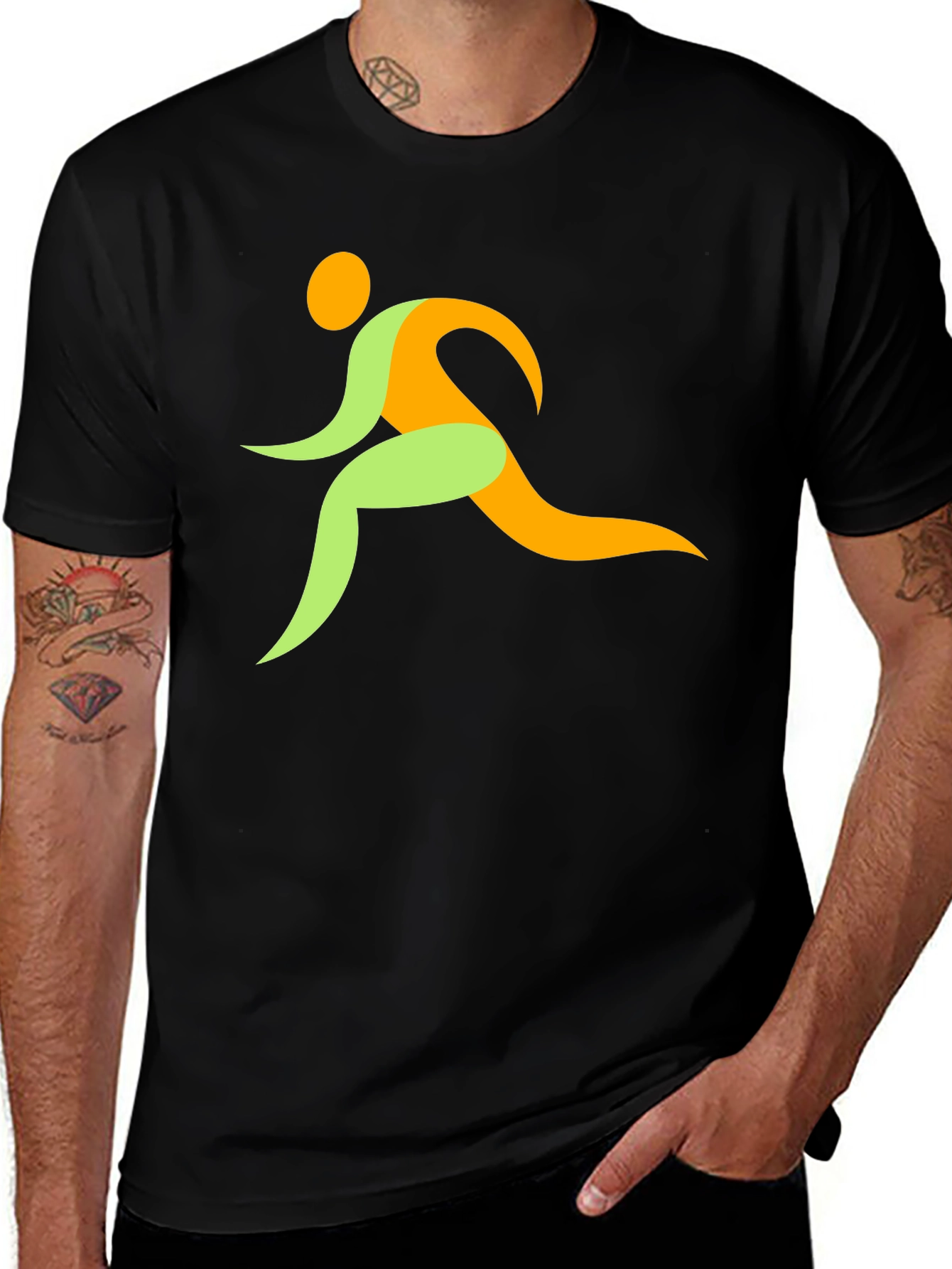Variant 10 of Men's Black Graphic Tee - Running Man Design