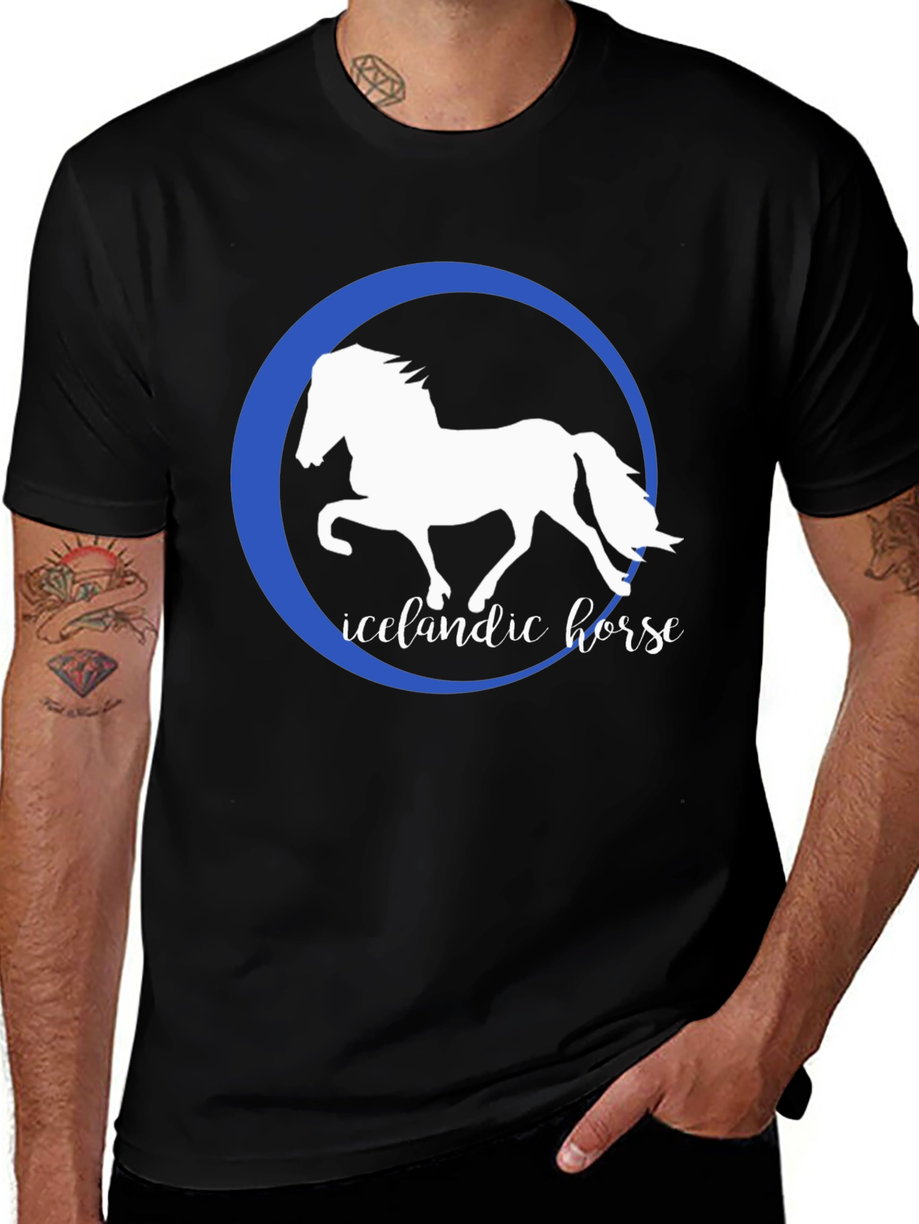 Variant 14 of Icelandic Horse Graphic Tee - Black Cotton Shirt