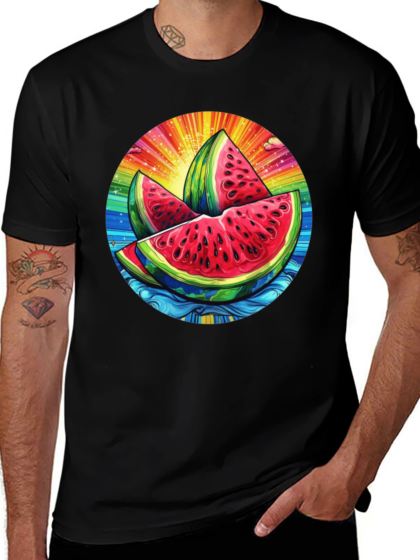 Variant 24 of Watermelon Slice Graphic Black T-Shirt