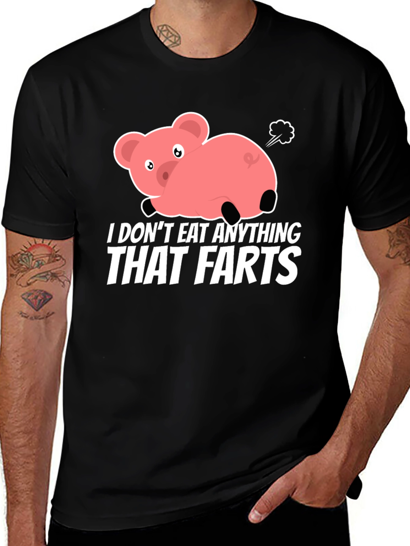 Variant 30 of Funny Vegan Pig Fart Graphic T-Shirt