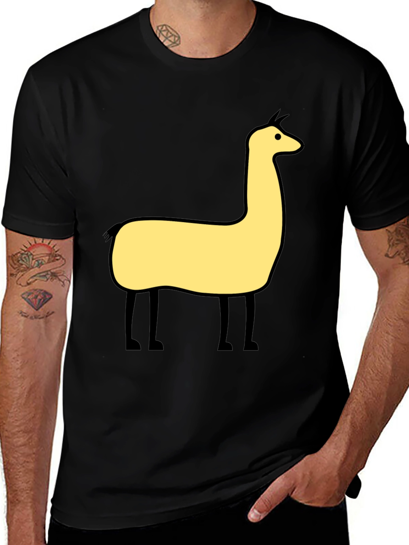 Variant 28 of Llama Graphic Tee - Black Cotton Blend T-Shirt