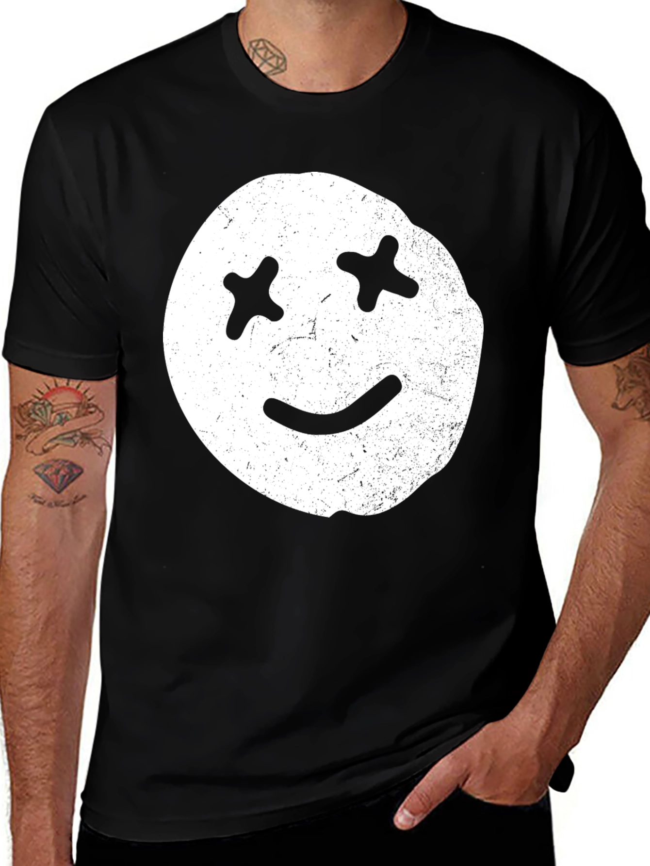 Variant 19 of Distressed Smiley Face Graphic Tee - Casual Comfort