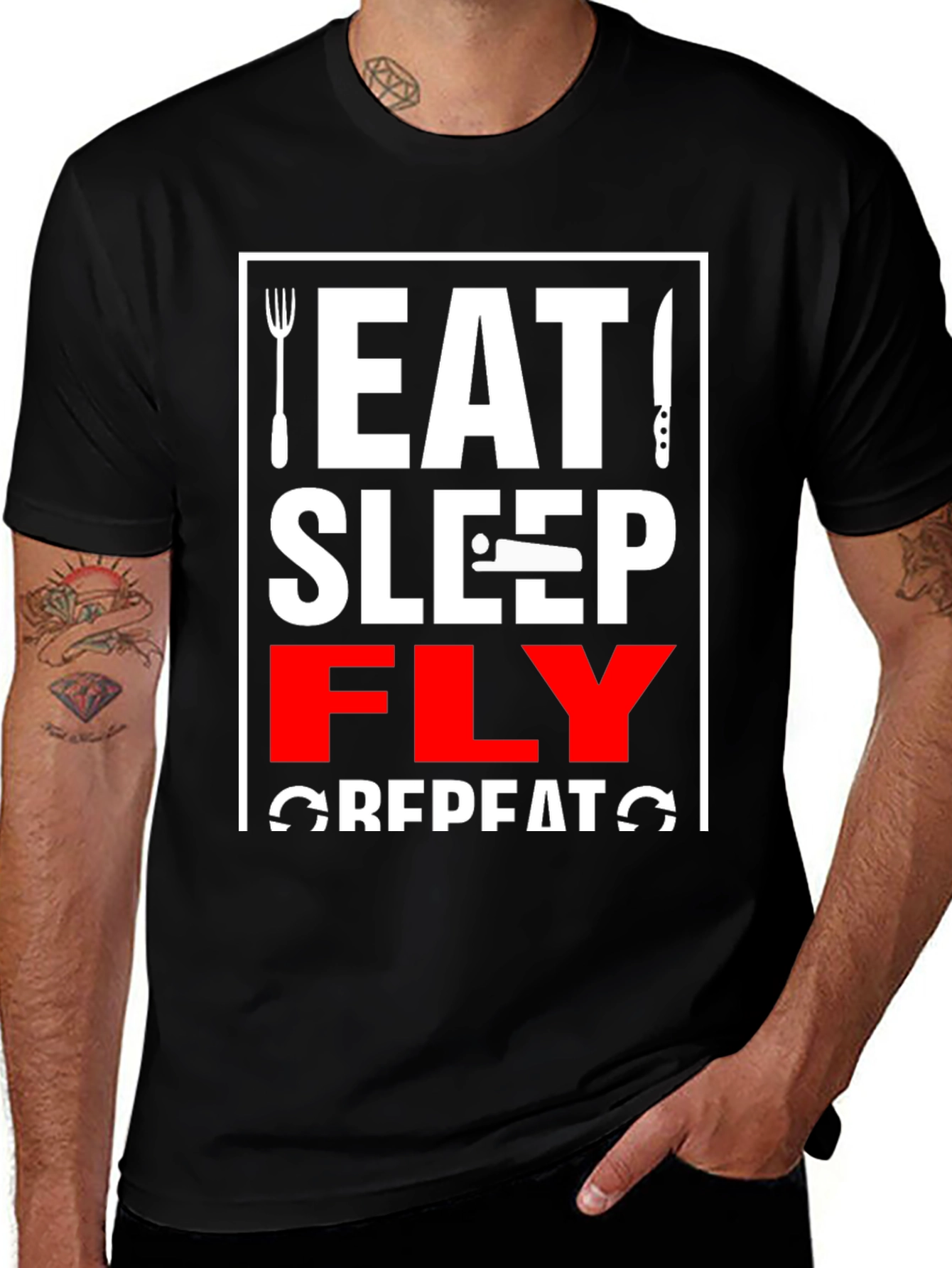 Eat Sleep Fly Repeat Black T-Shirt