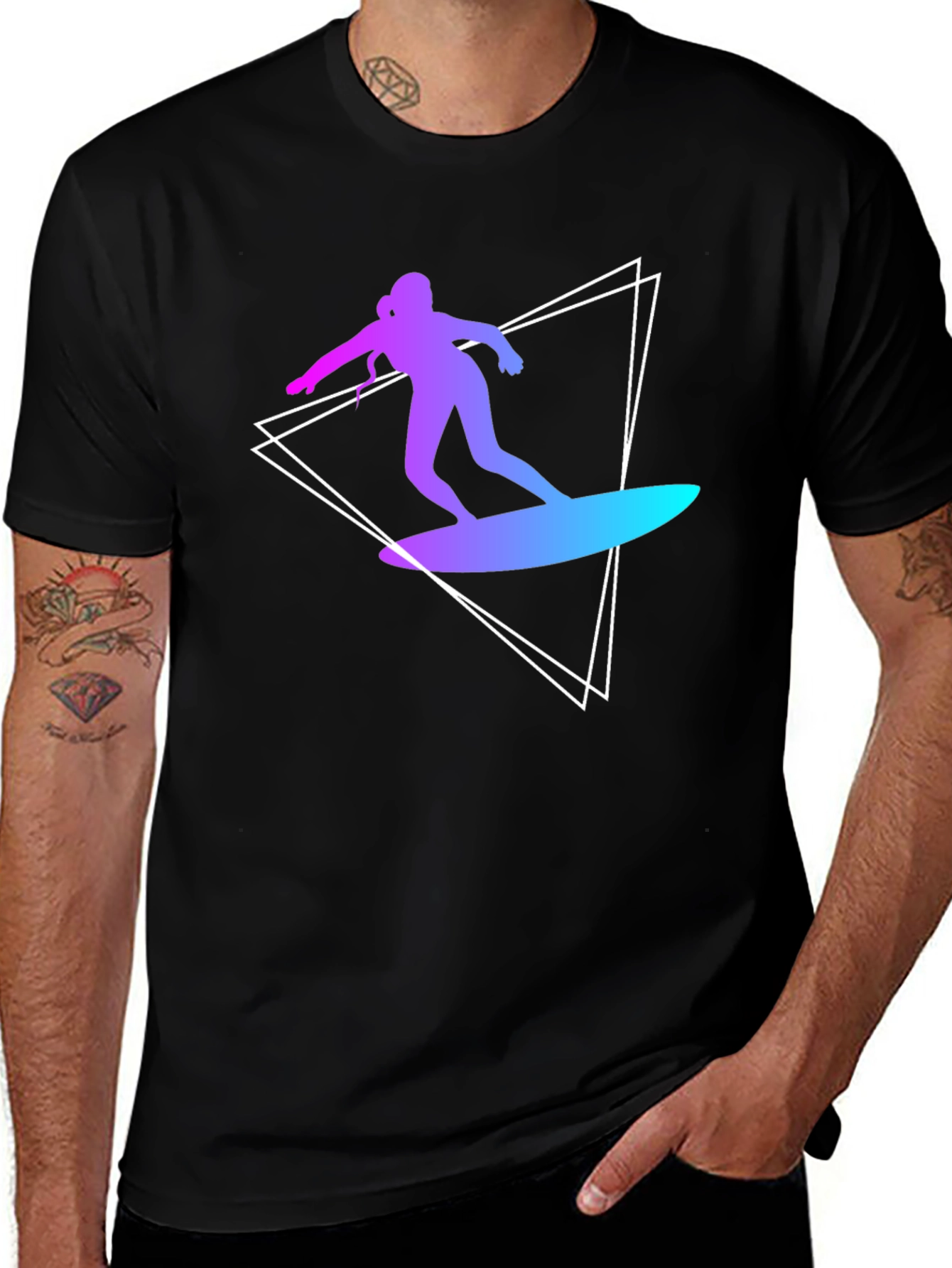 Surfing Silhouette Graphic Tee - Stylish Black T-Shirt
