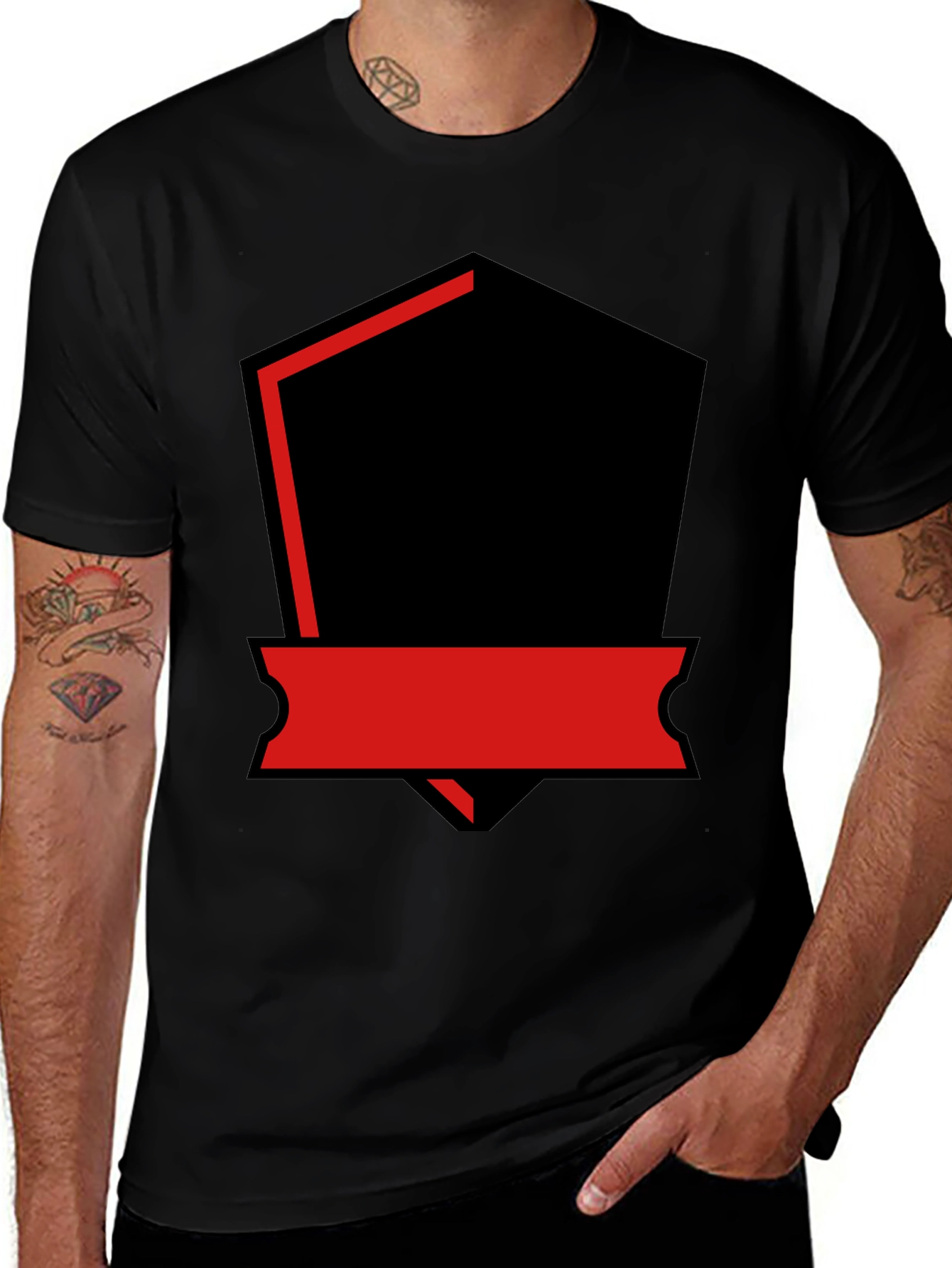 Variant 2 of Men's Black T-Shirt with Red and Black Graphic