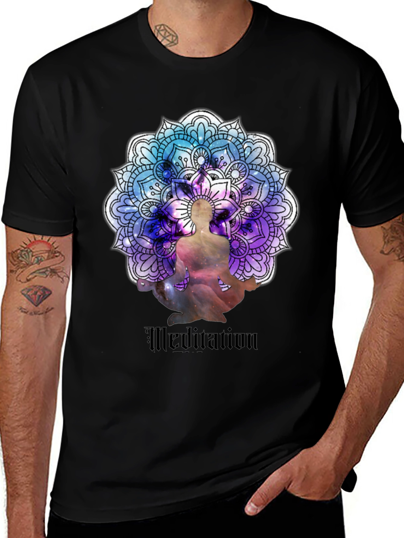 Meditation Mandala Graphic Black T-Shirt
