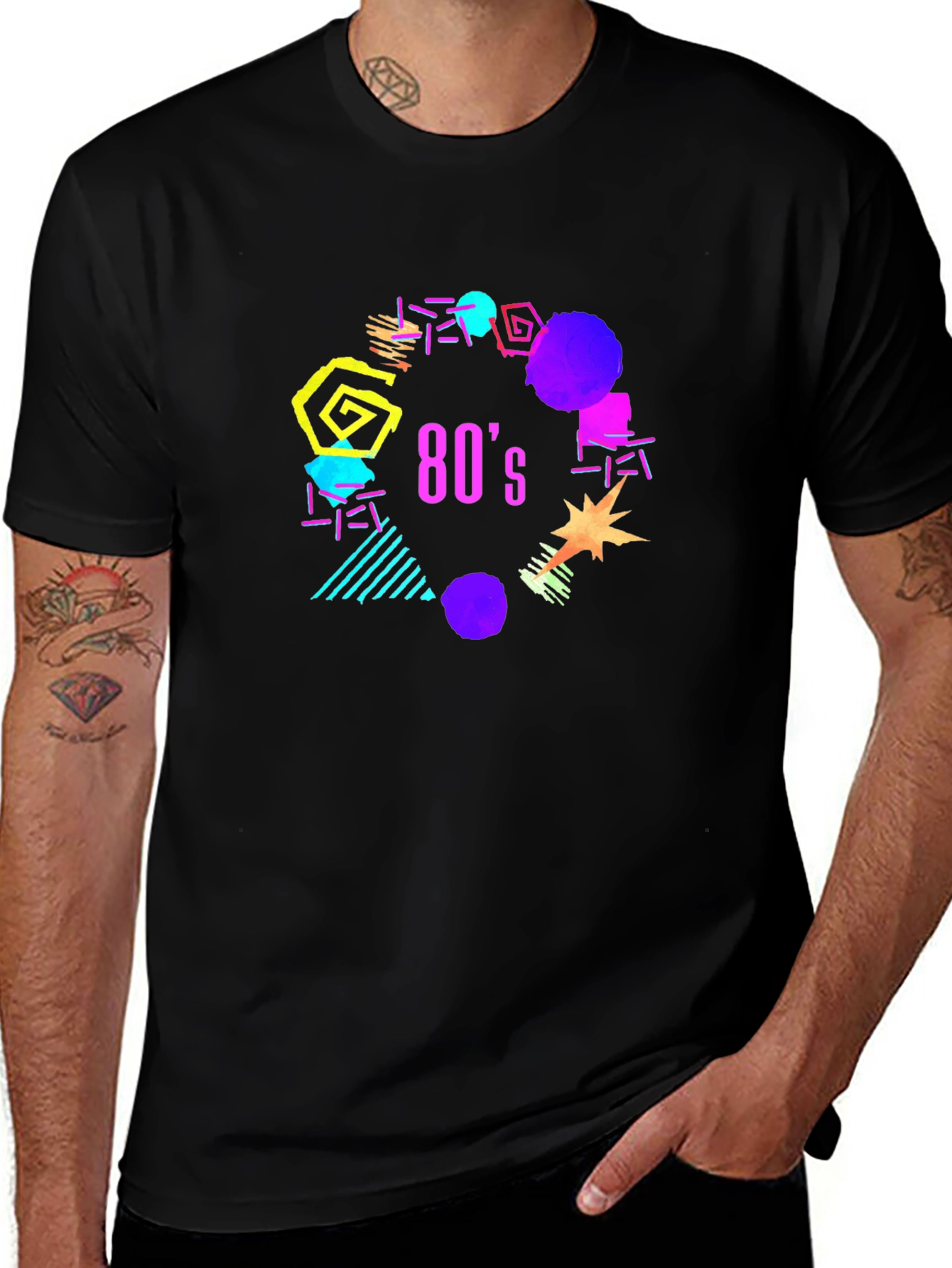 Variant 2 of Vibrant '80s Graphic Black T-Shirt