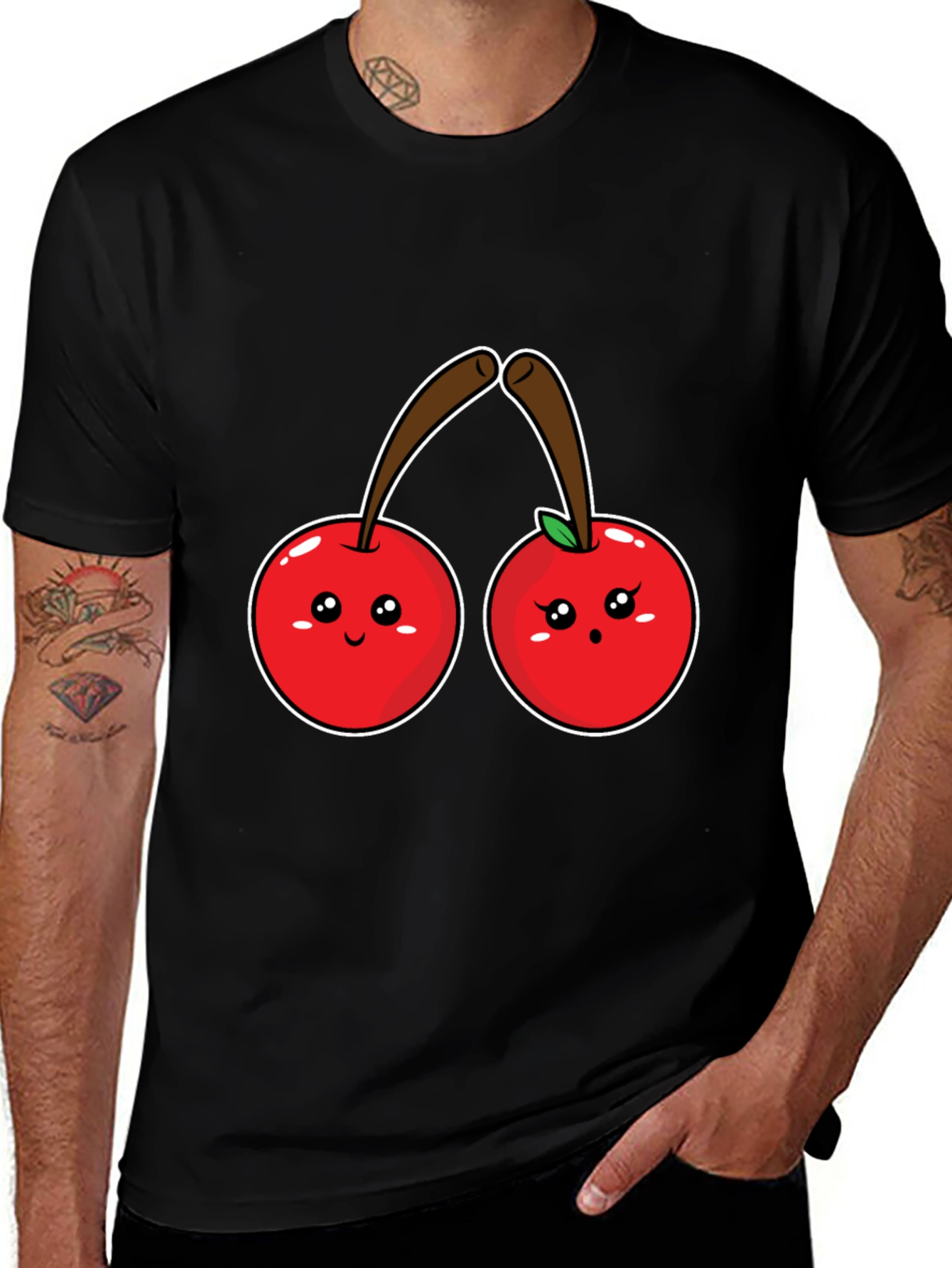 Black Cute Cherry Graphic Black Tee Shirt main image