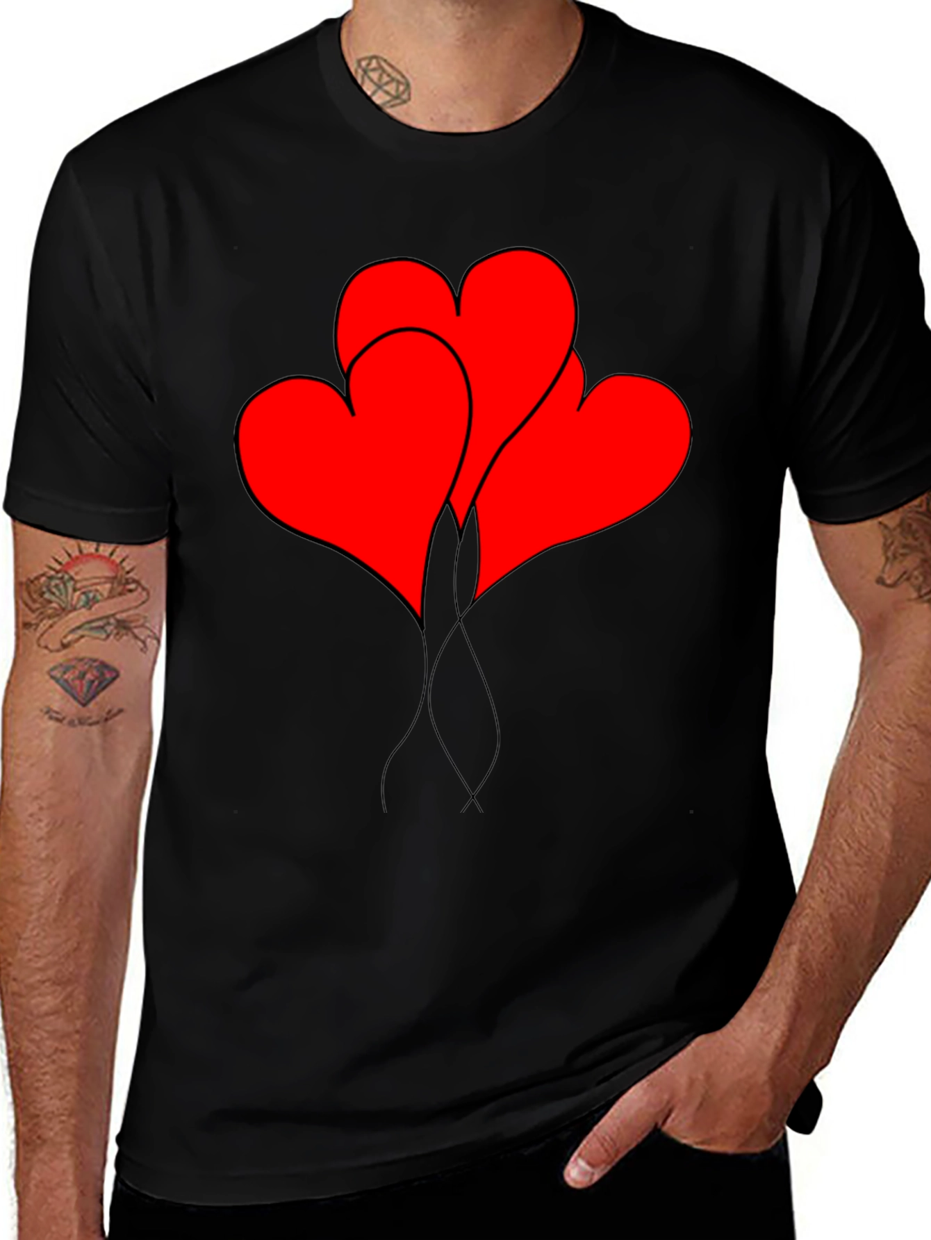 Variant 26 of Heart Balloons Graphic Tee - Black Casual Shirt