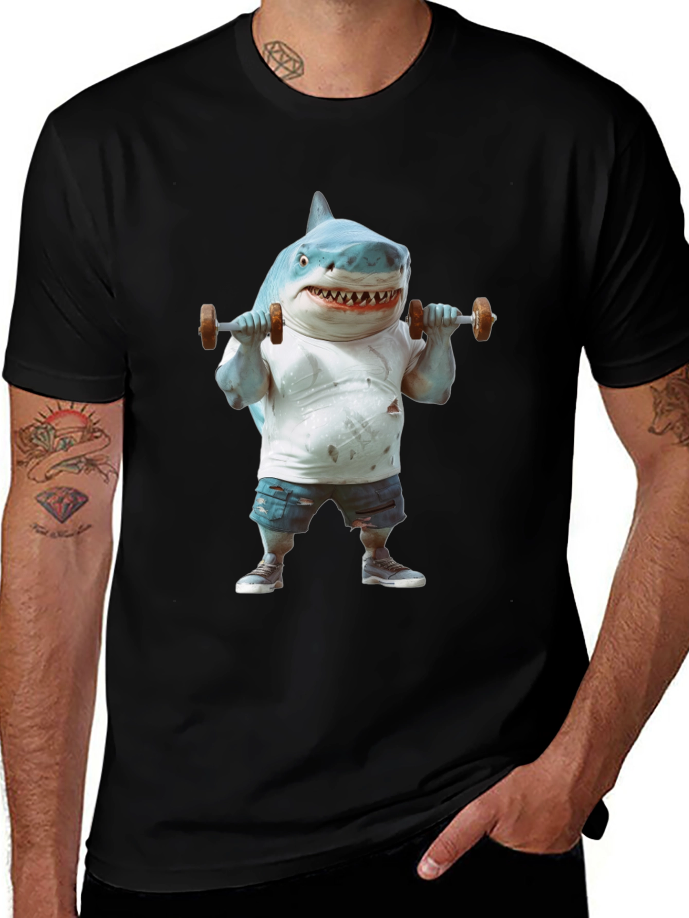 Variant 8 of Shark Gym T-Shirt: Funny Weightlifting Graphic Tee