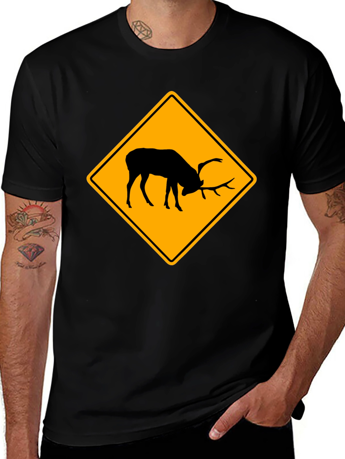 Variant 23 of Elk Crossing Black T-Shirt - Wildlife Tee