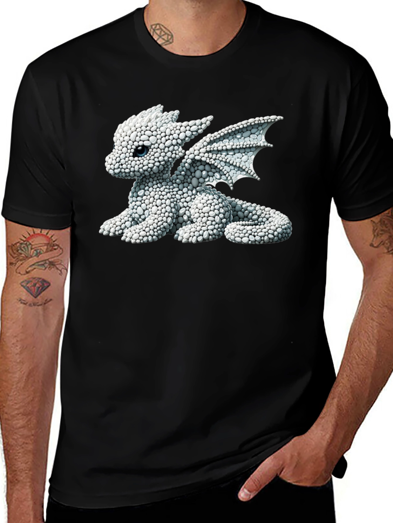 Variant 15 of Dragon T-Shirt: 3D Pebble Art Design