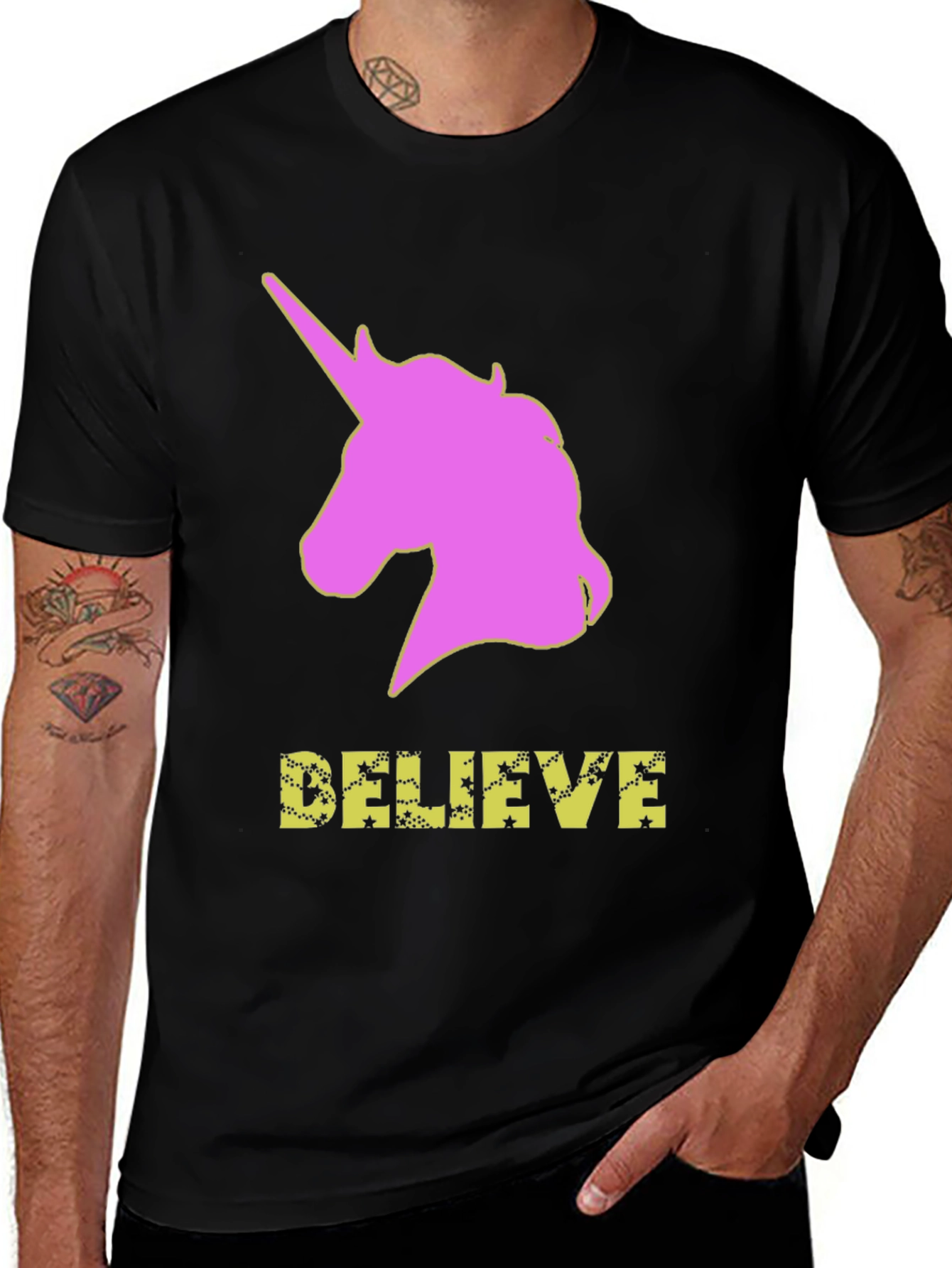 Variant 15 of Unicorn Believe Graphic Tee - Black