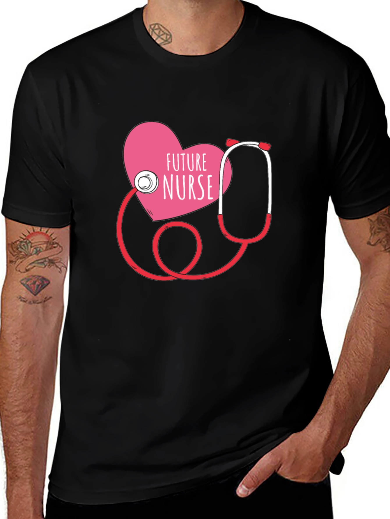 Future Nurse Heart Stethoscope Black T-Shirt