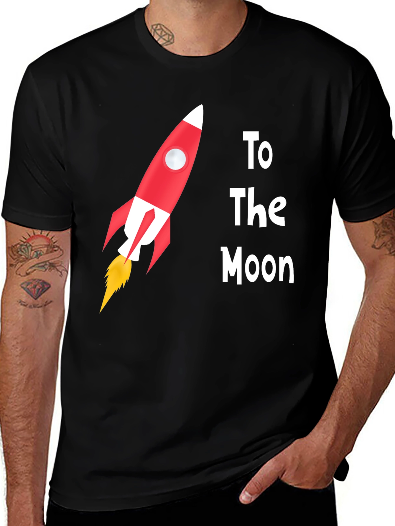 Variant 18 of To The Moon Rocket Graphic Tee - Trendy Black T-Shirt