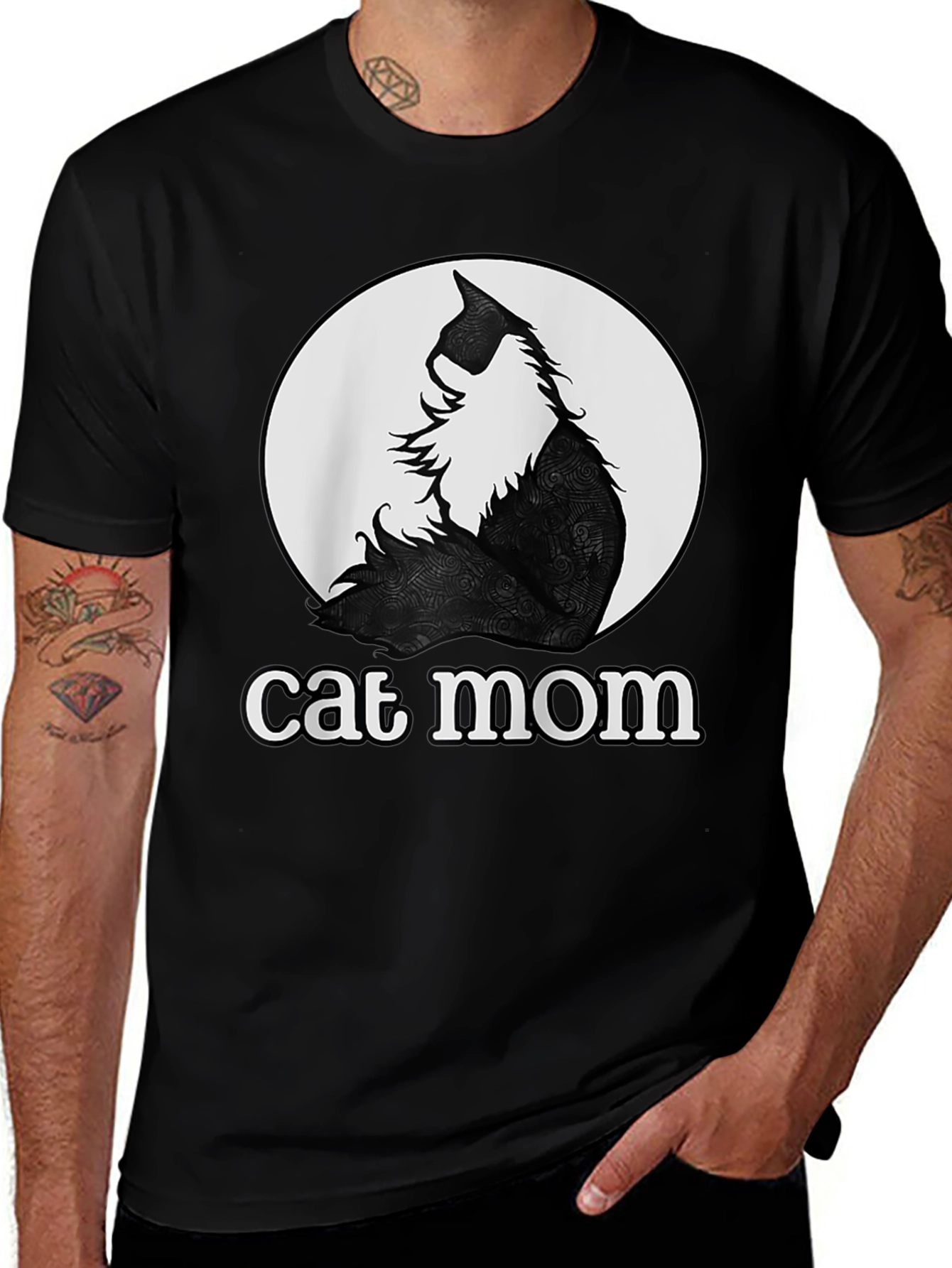 Variant 2 of Cat Mom T-Shirt - Black Cat Design
