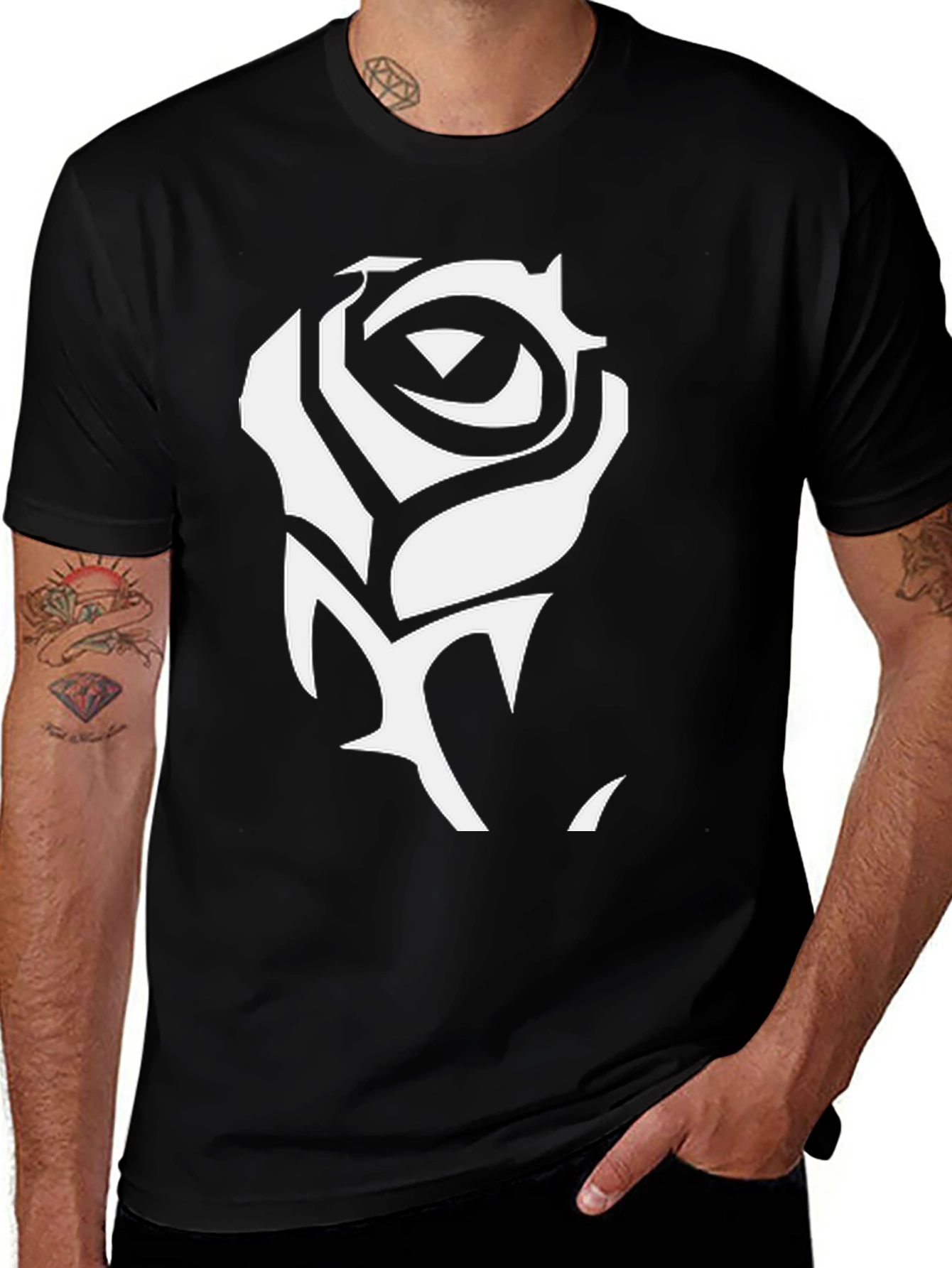 Variant 11 of Black T-Shirt with White Rose Graphic