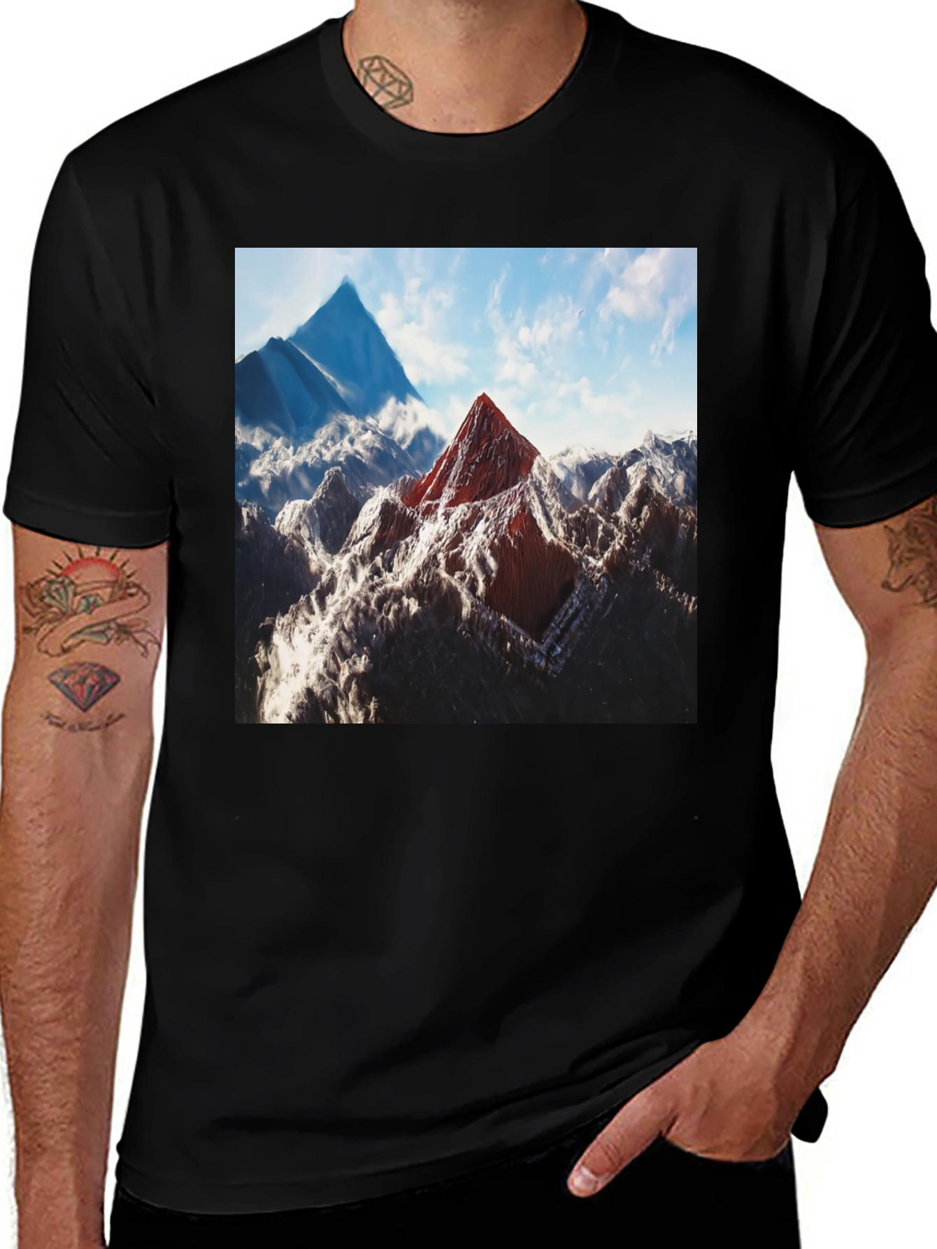 Variant 12 of Mountain Peak Graphic Tee - Black Cotton Blend