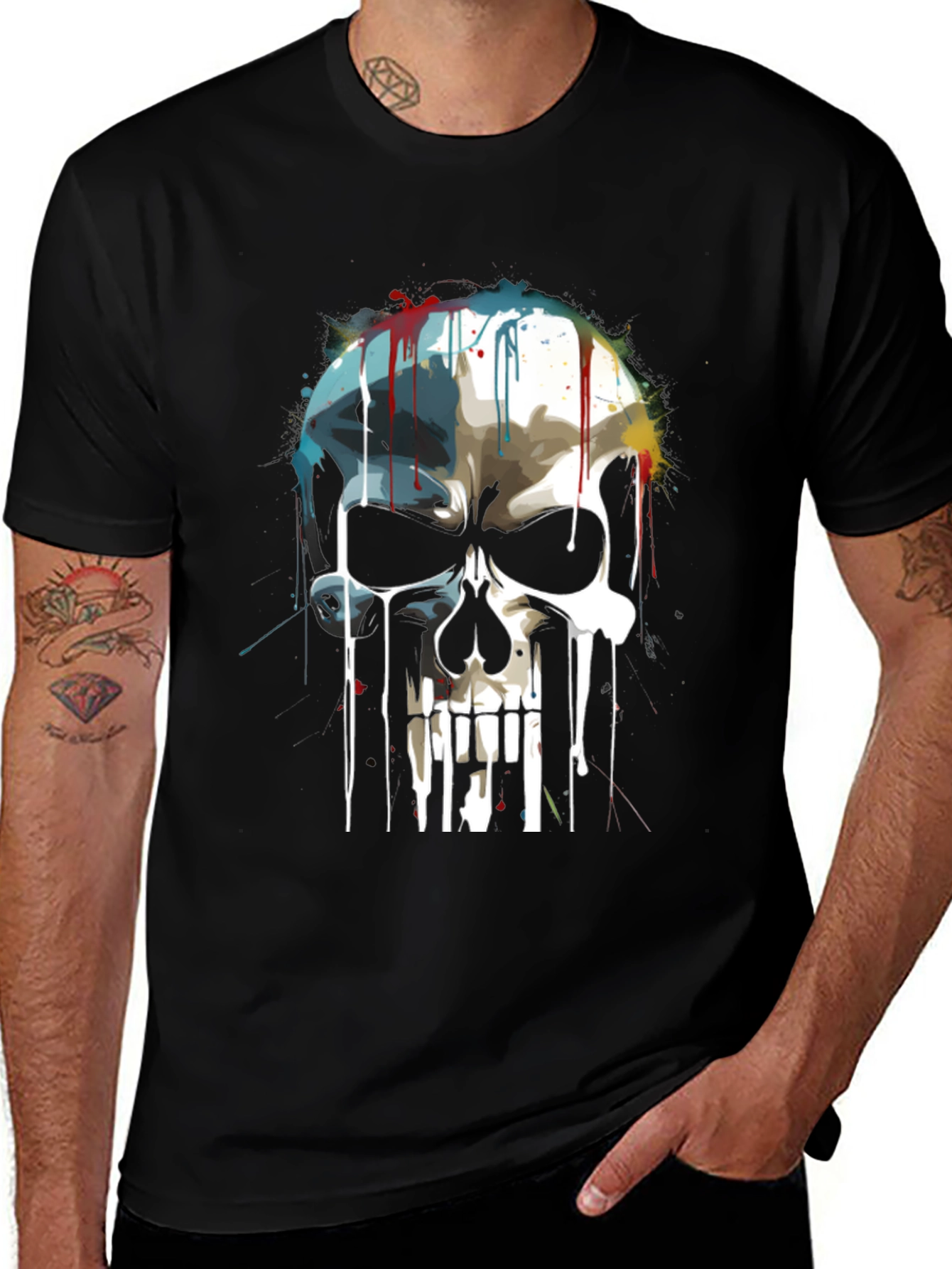 Variant 6 of Skull Paint Splatter Graphic Tee