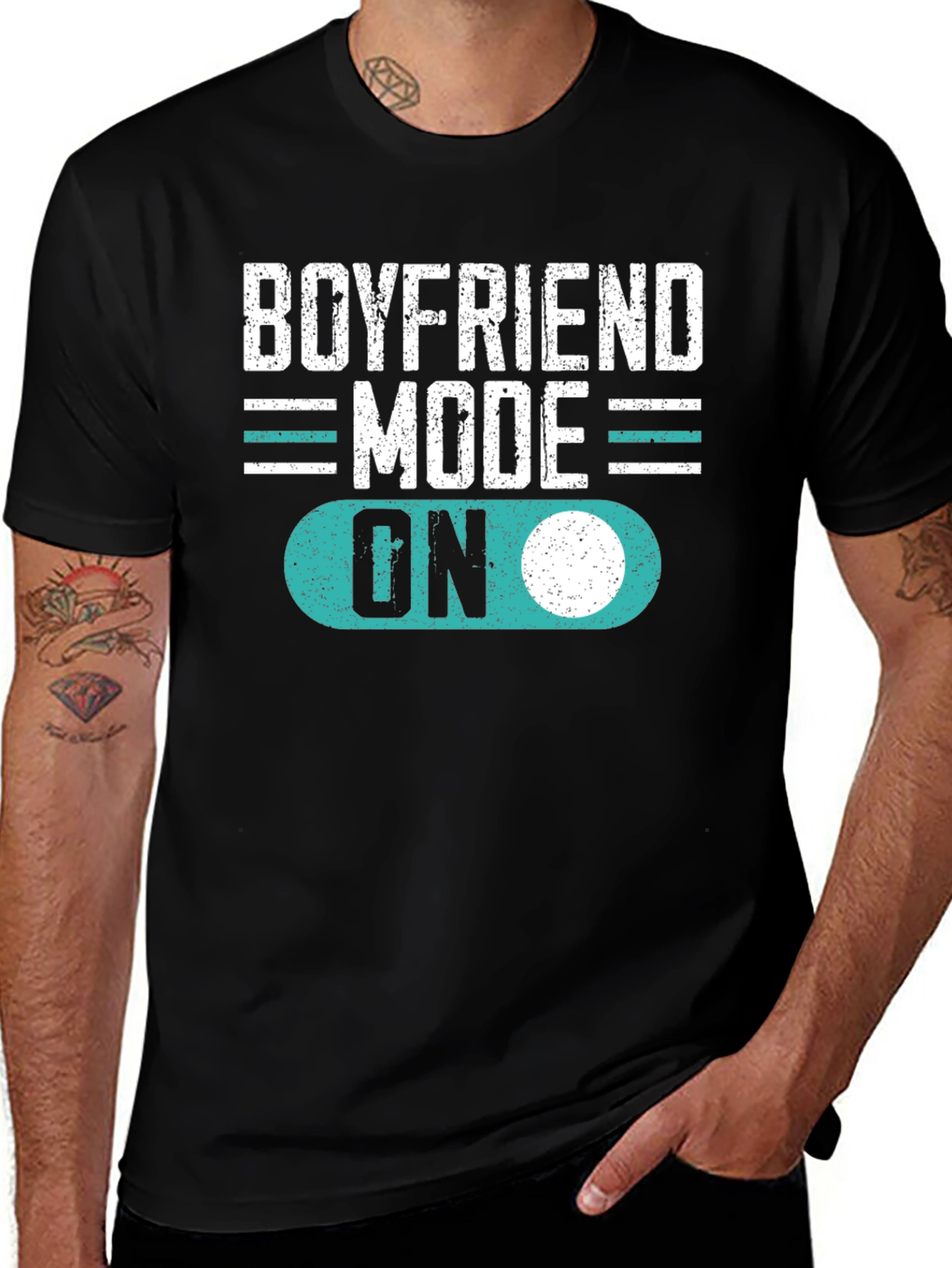 Variant 22 of Boyfriend Mode ON Graphic Tee - Black Cotton Blend