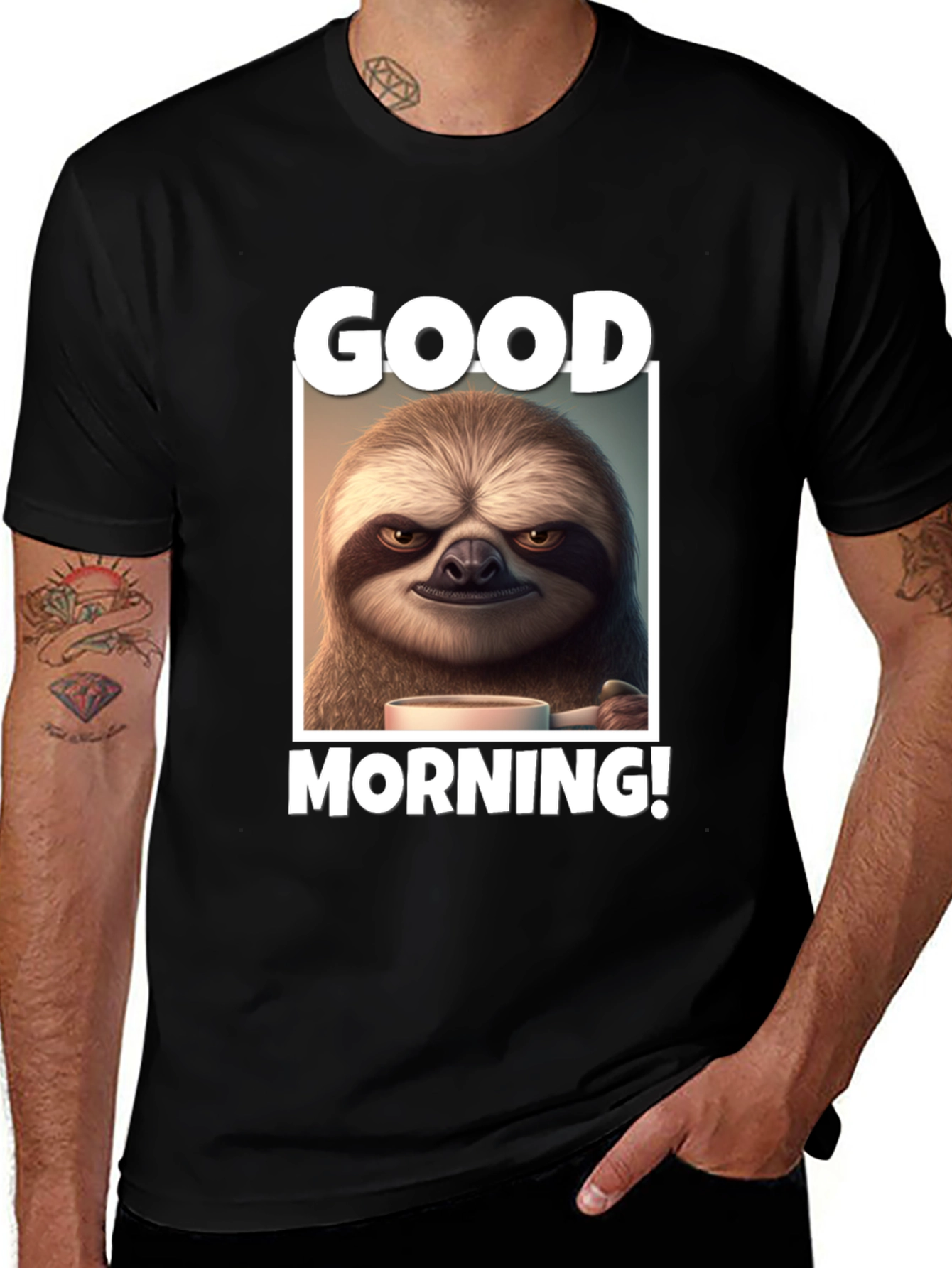 Variant 3 of Good Morning Sloth Graphic Tee - Coffee Lover's Shirt