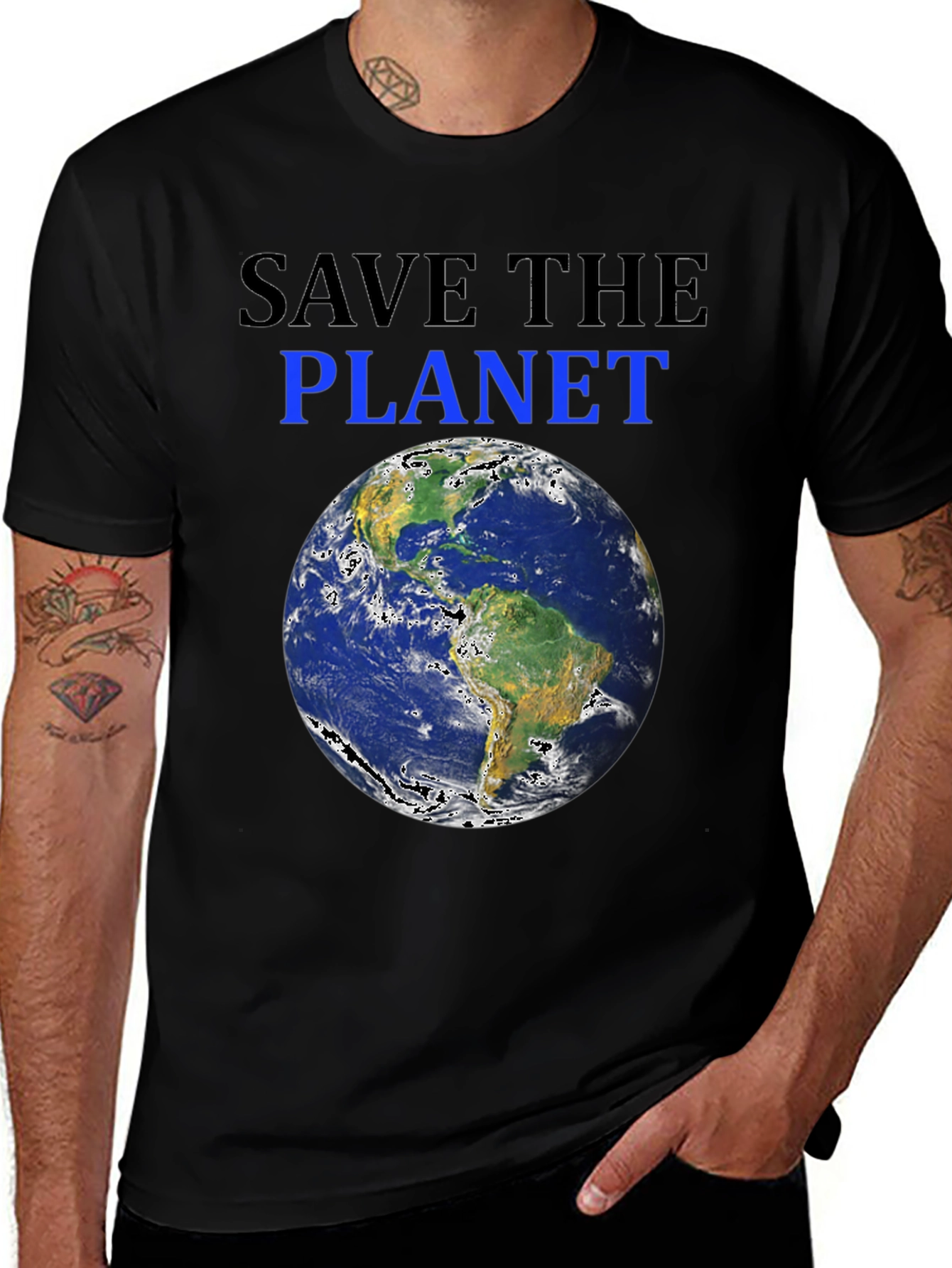 Black Save the Planet Earth Graphic T-Shirt main image