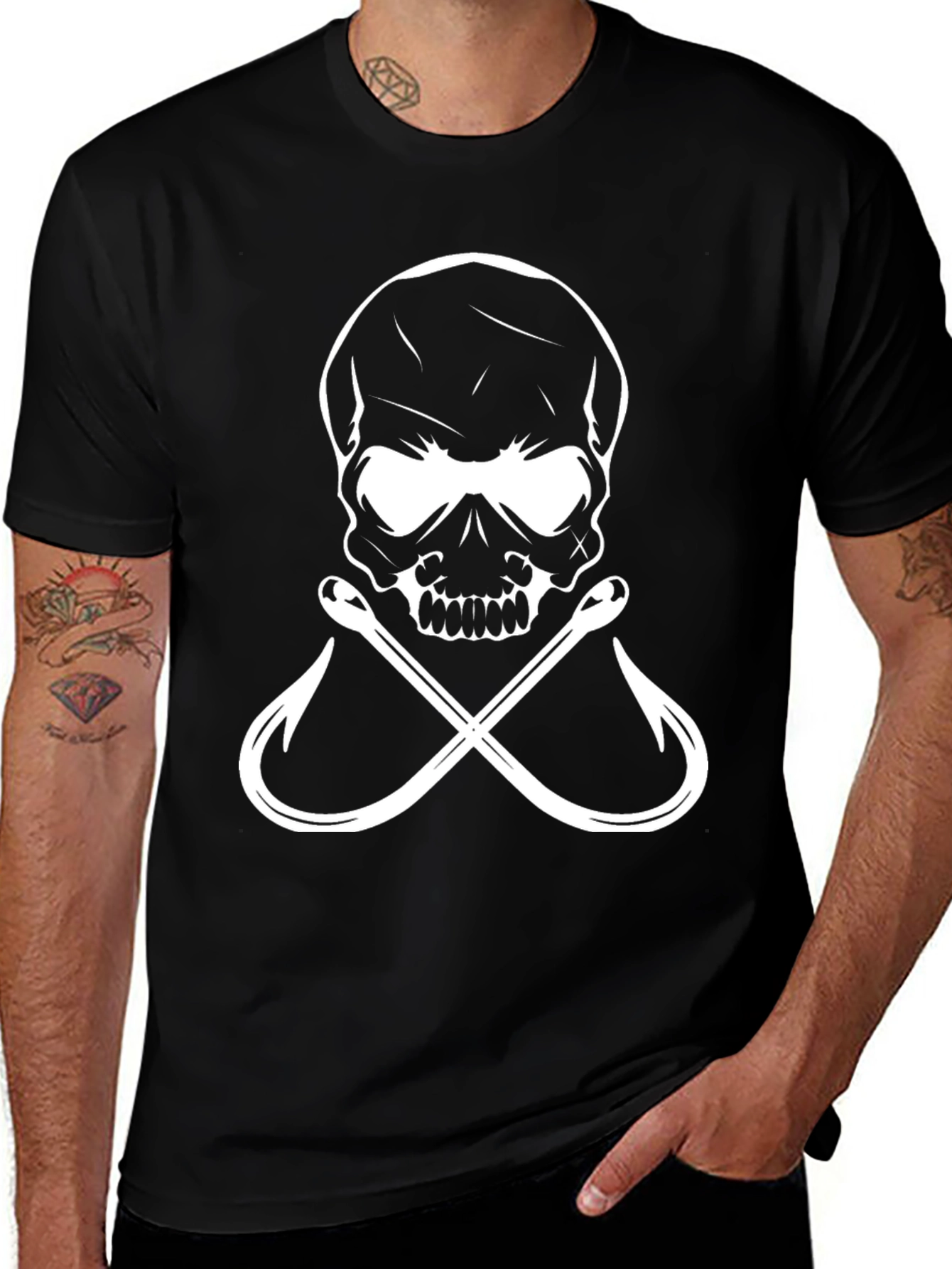Variant 26 of Skull & Hooks Graphic Tee - Men's Black Cotton T-Shirt