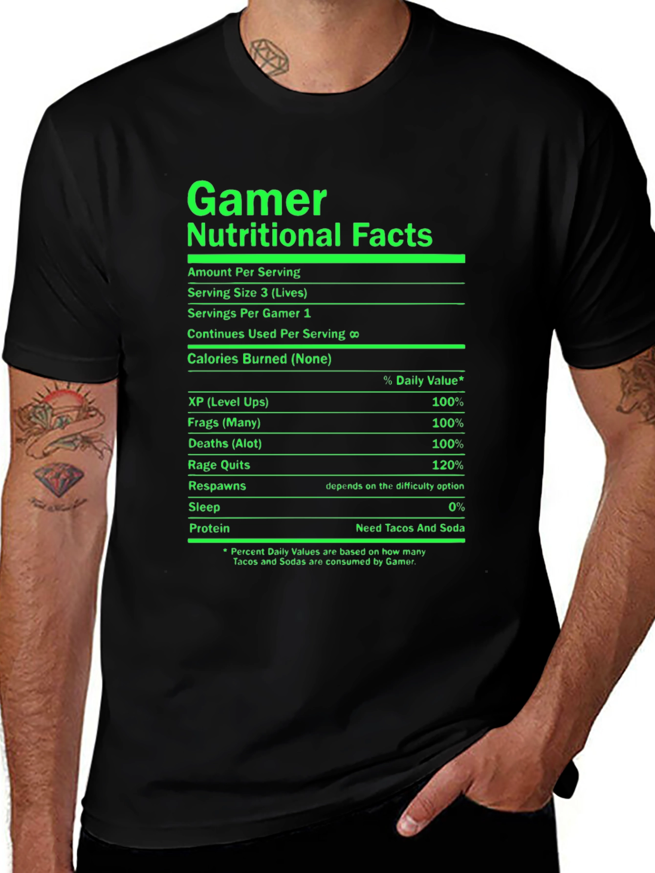 Variant 13 of Gamer Nutritional Facts Black T-Shirt