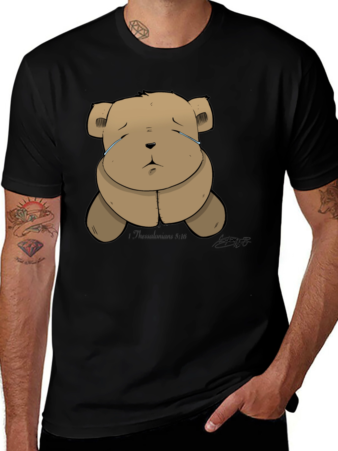 Black Sad Teddy Bear Graphic Black T-Shirt main image