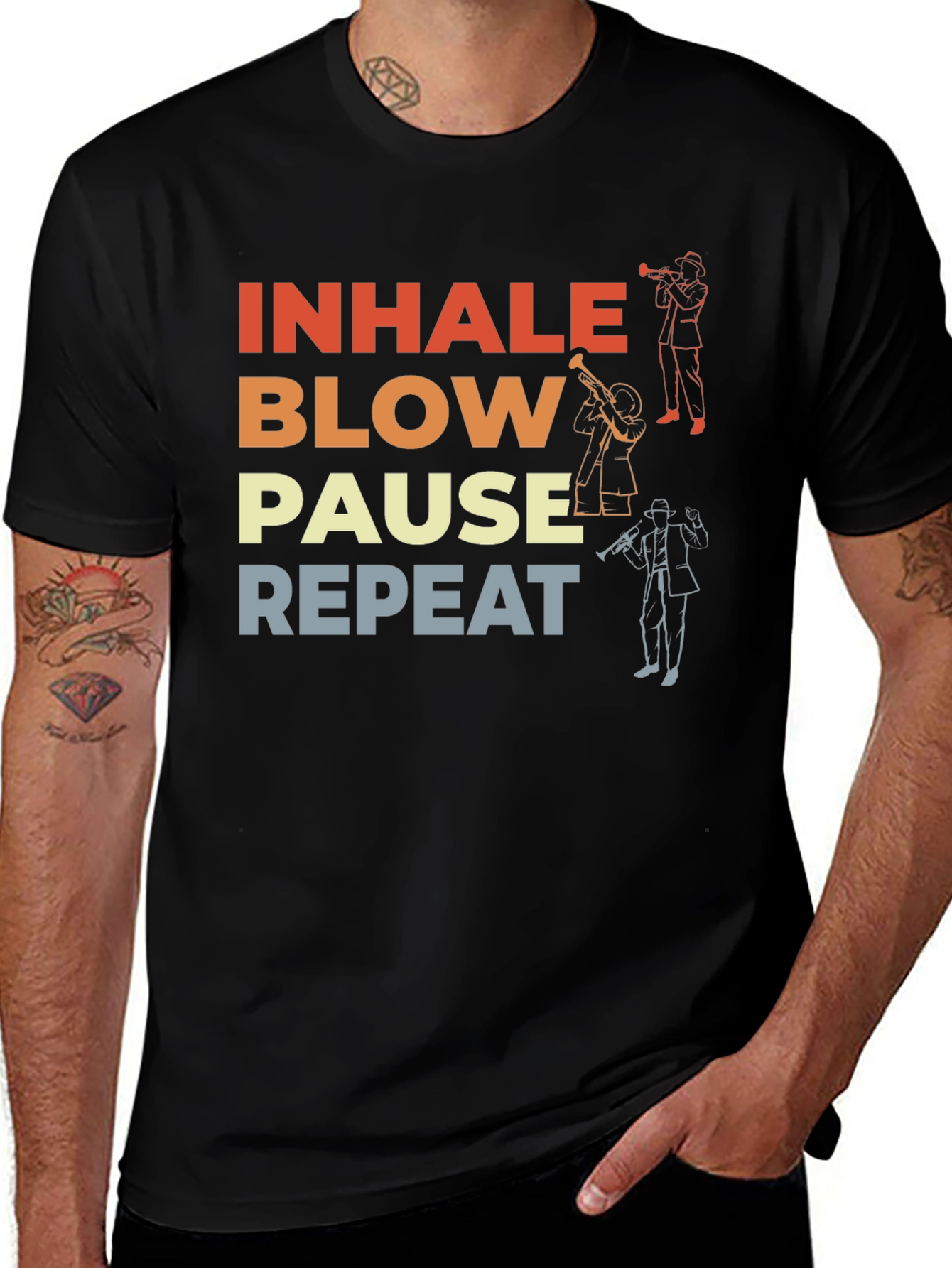 Variant 3 of Inhale Blow Pause Repeat Musician T-Shirt