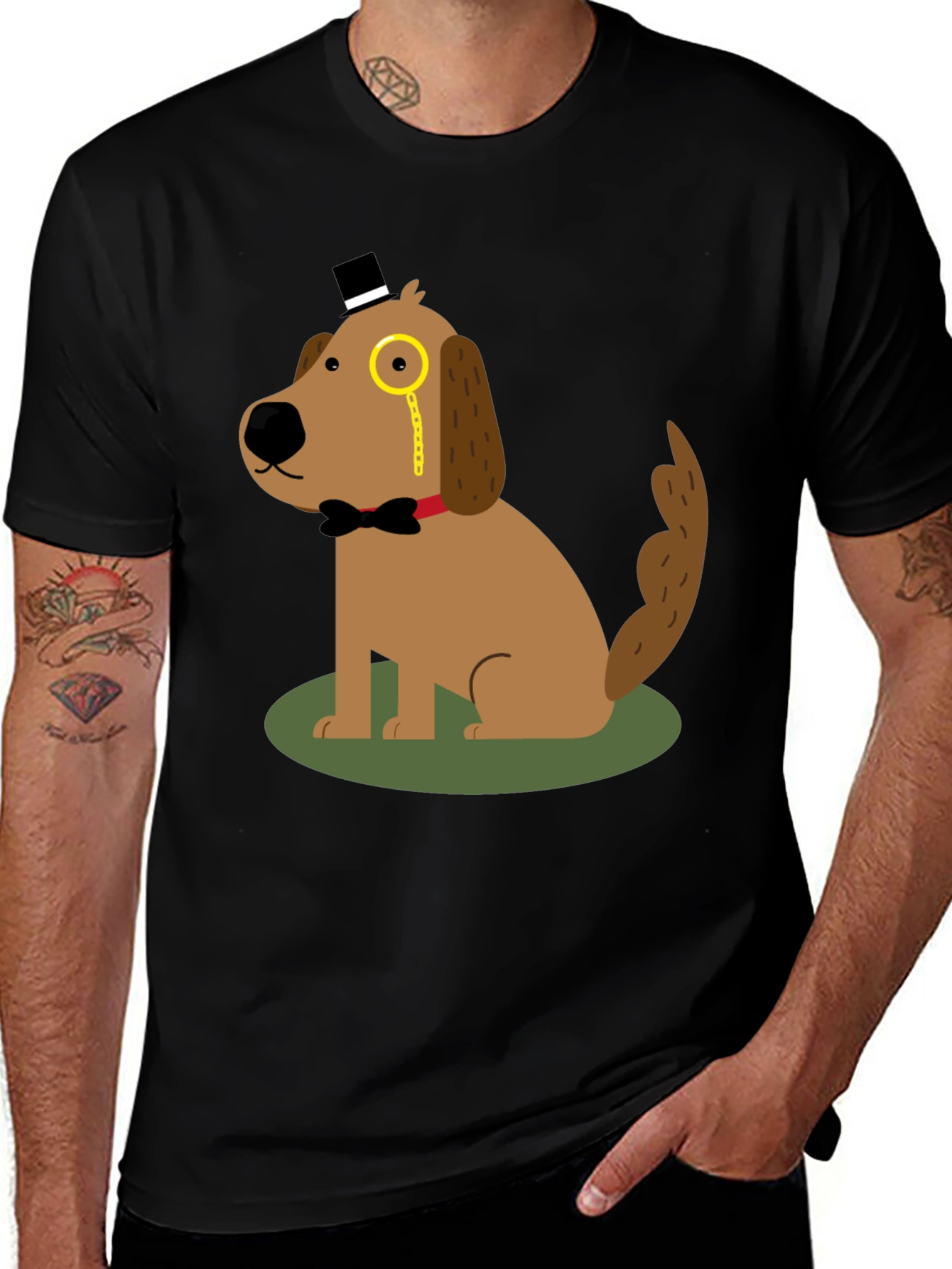 Black Dapper Dog T-Shirt: Cartoon Gentleman main image