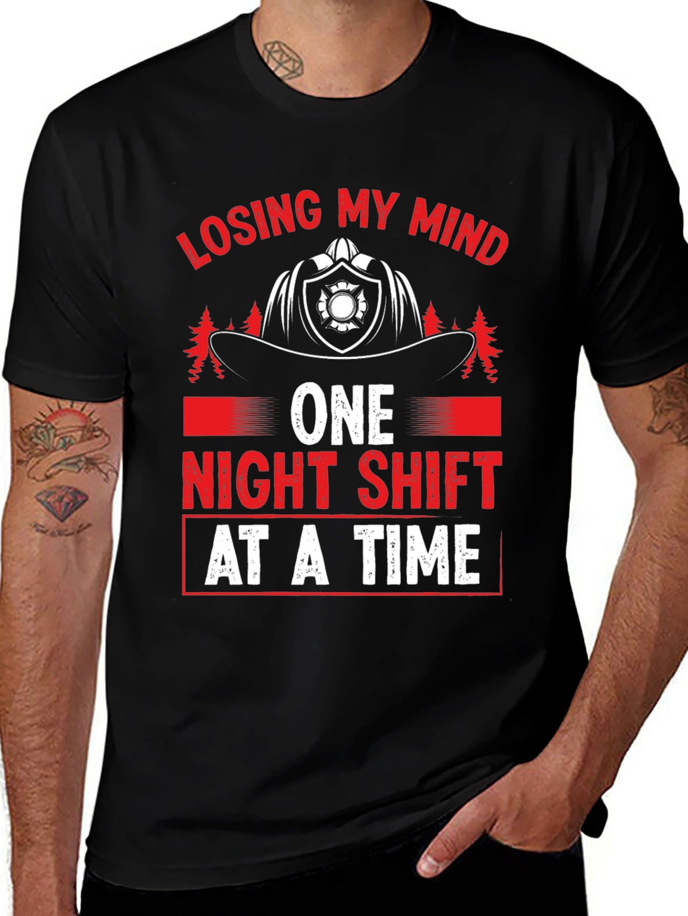 Variant 21 of Losing My Mind Firefighter T-Shirt - Night Shift Design