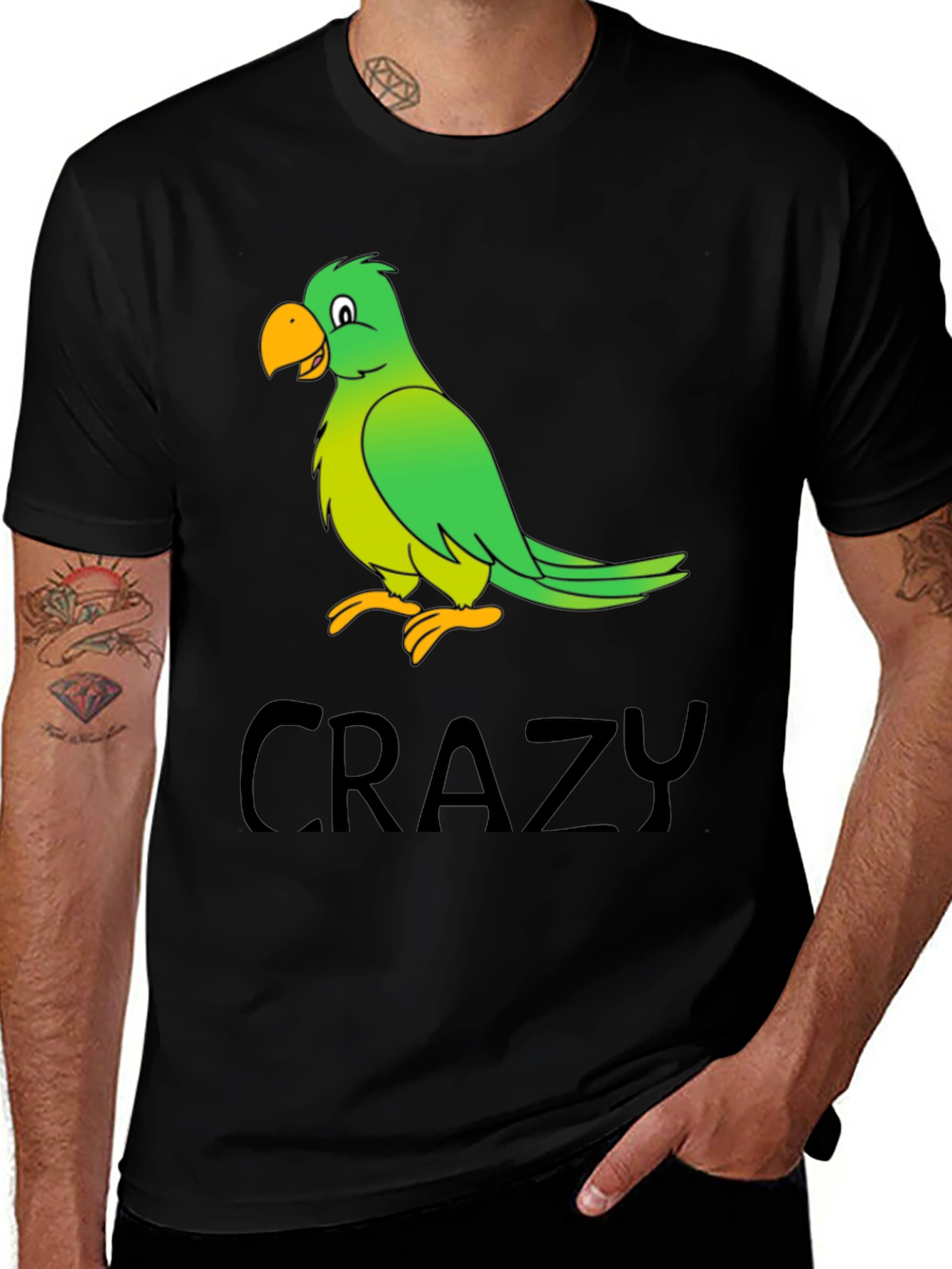 Variant 3 of Crazy Parrot Graphic Tee - Black Cotton T-Shirt