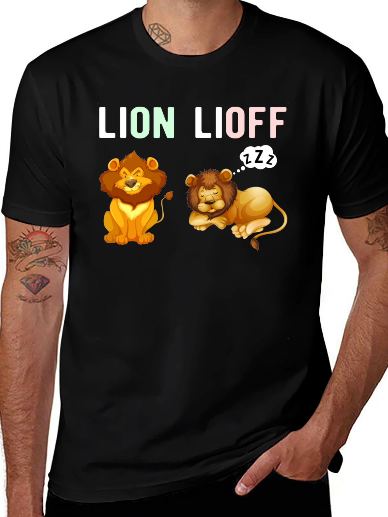 Variant 12 of Lion Lioff T-Shirt - Funny Cartoon Lions Black Tee