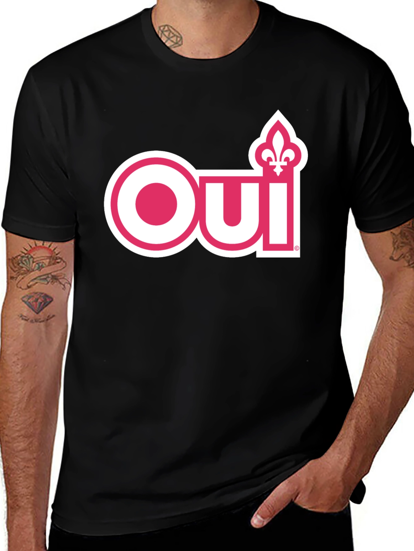 Variant 8 of Oui Graphic Tee - Pink and White Design on Black