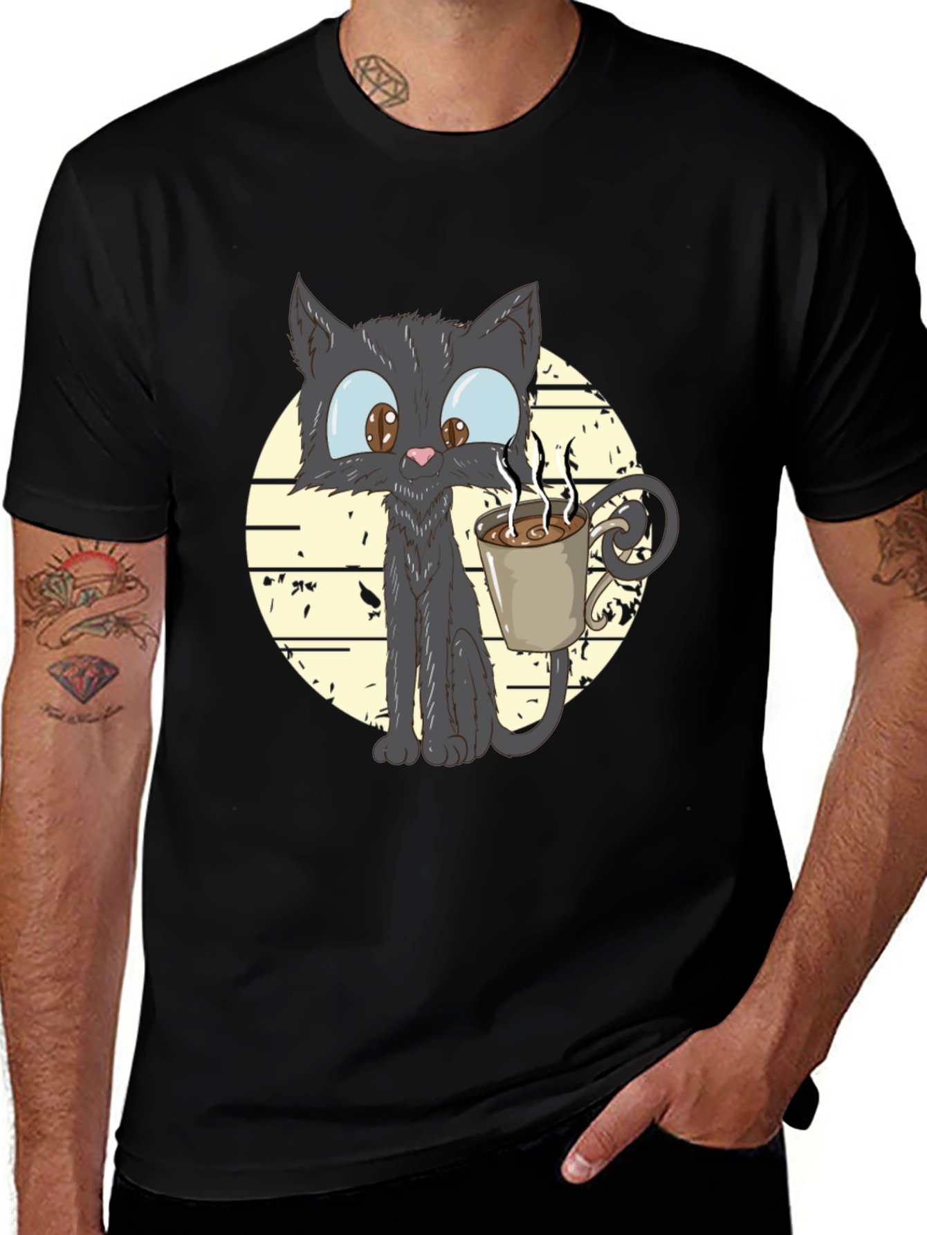 Variant 24 of Cat & Coffee Graphic Tee - Unisex Black Shirt