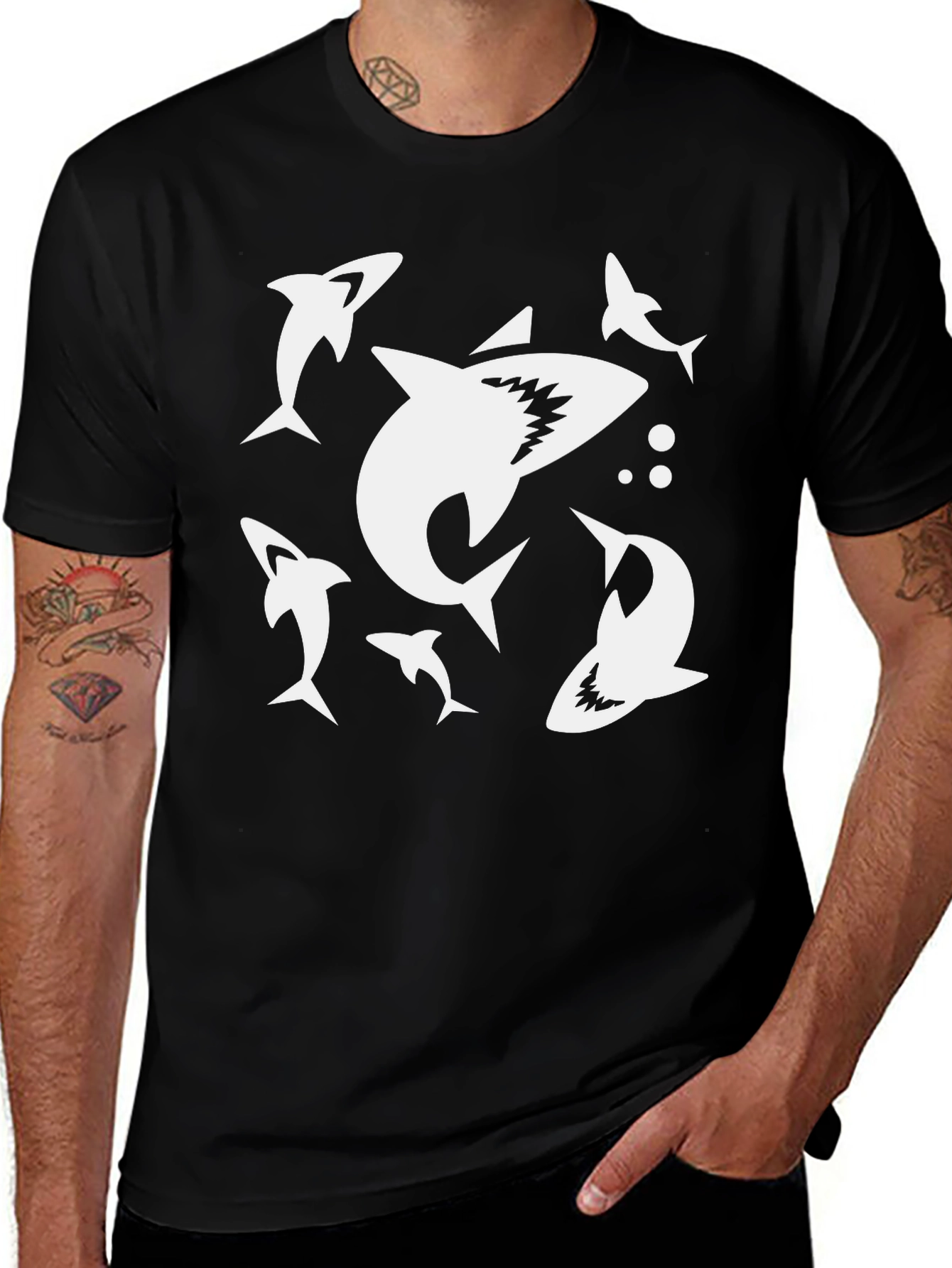 Variant 17 of Shark Pattern Men's Black T-Shirt