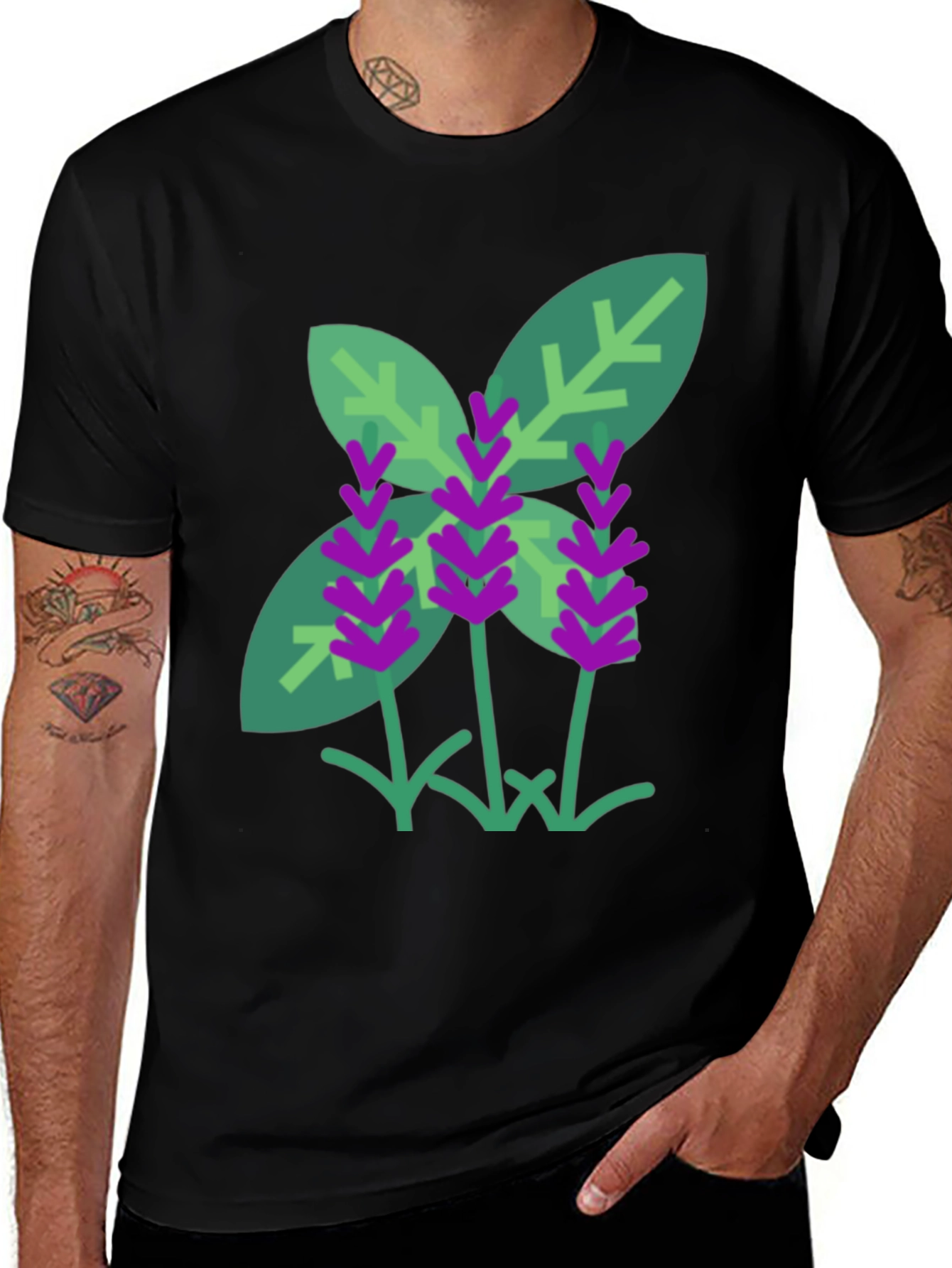 Variant 30 of Black T-Shirt with Lavender Graphic