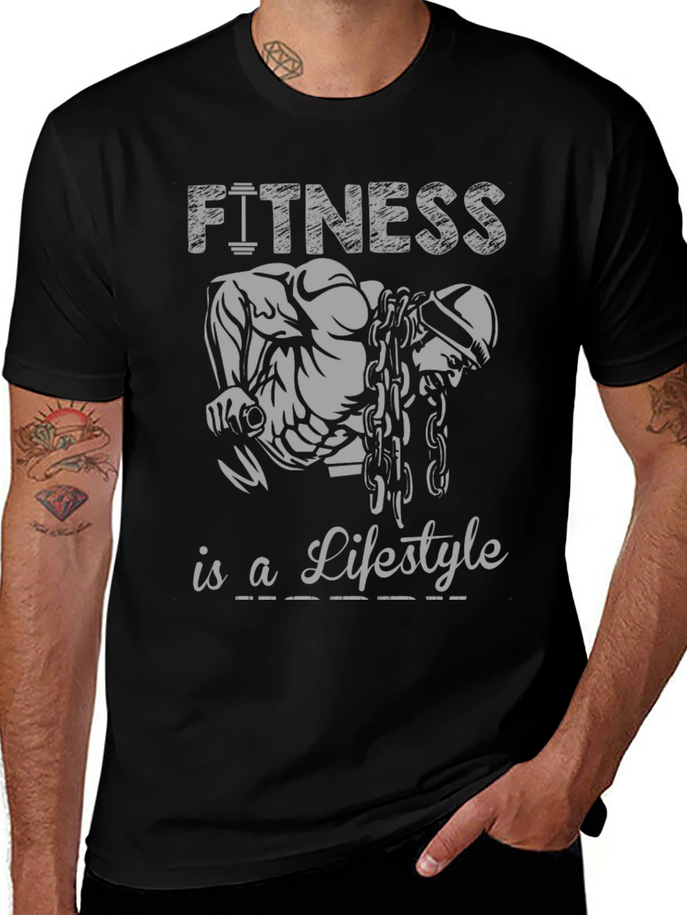 Variant 2 of Fitness Lifestyle Graphic Tee - Black Cotton Shirt